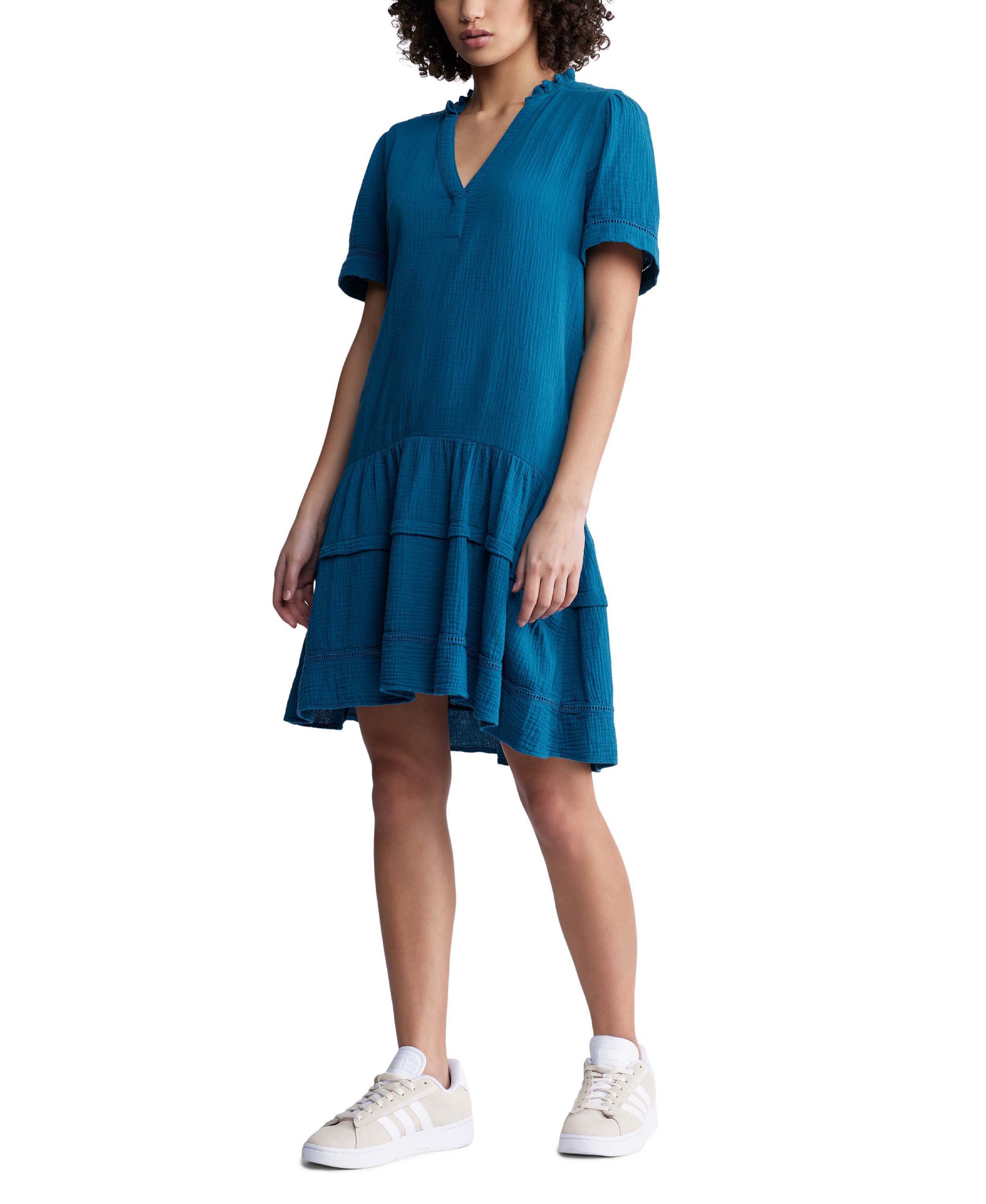  Buffalo David Bitton Zinnia Ss V Neck Dress - Tealy Blue - Bonton