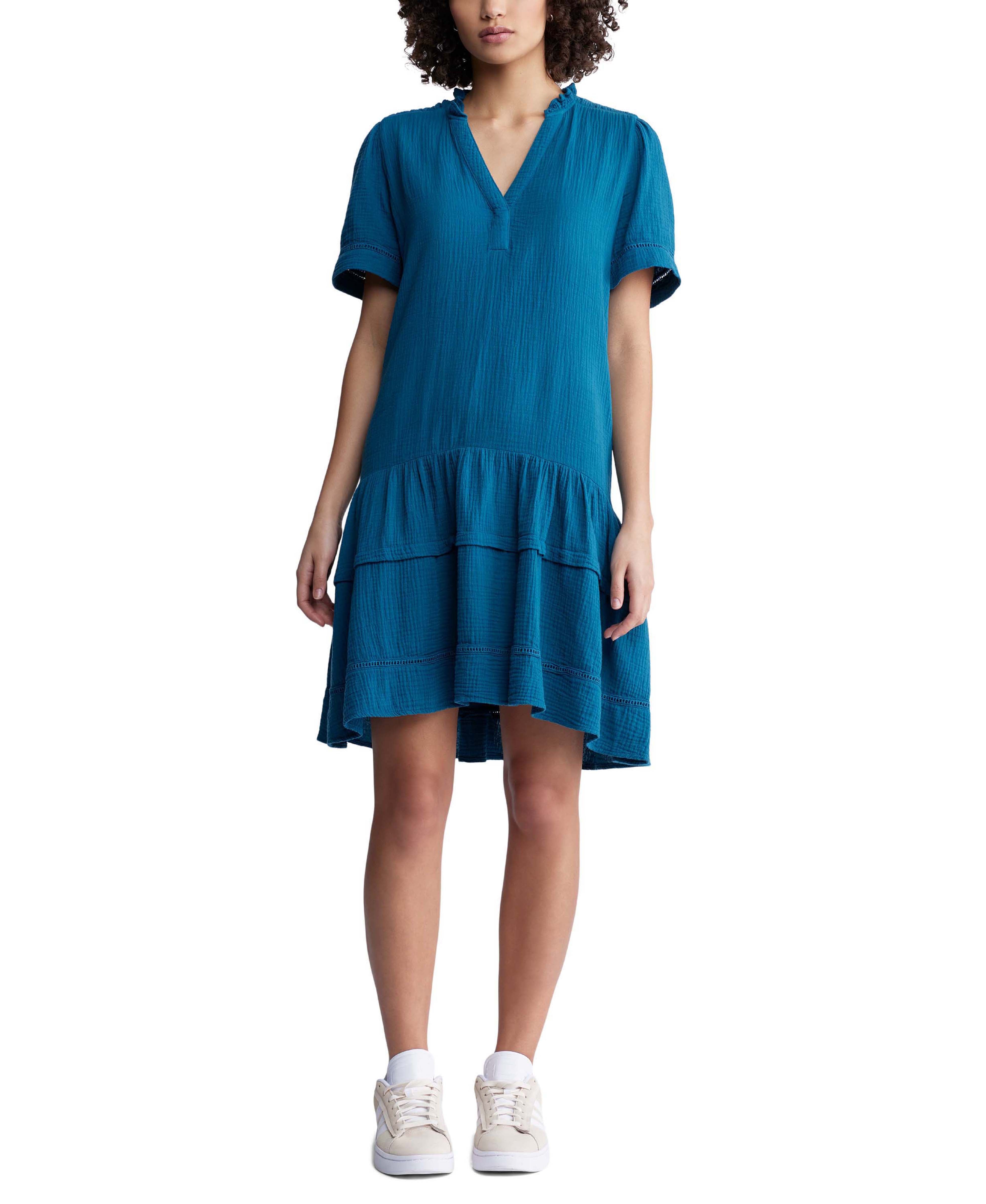  Buffalo David Bitton Zinnia Ss V Neck Dress - Tealy Blue - Bonton