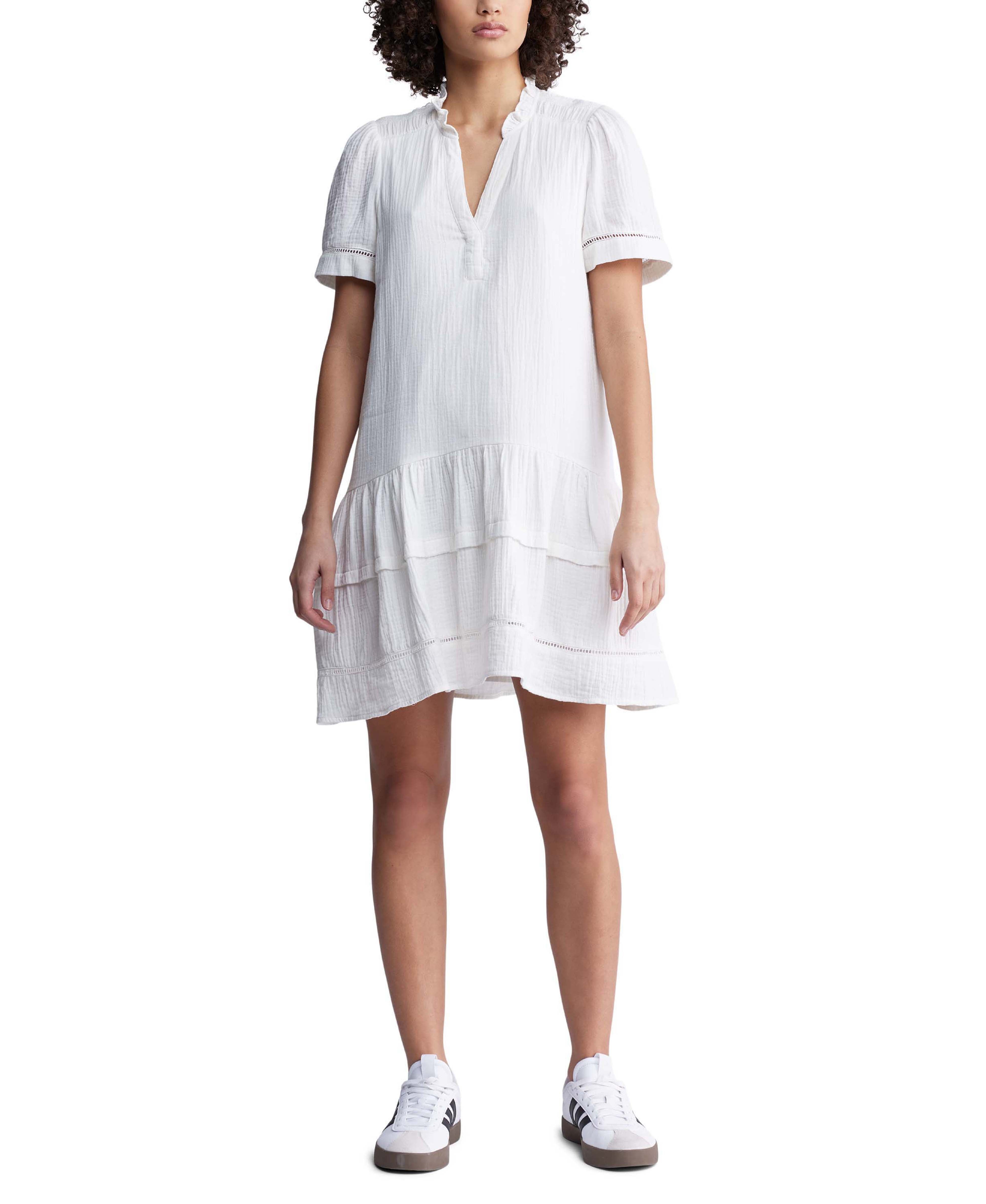  Buffalo David Bitton Zinnia Ss V Neck Dress - Marshmallow - Bonton