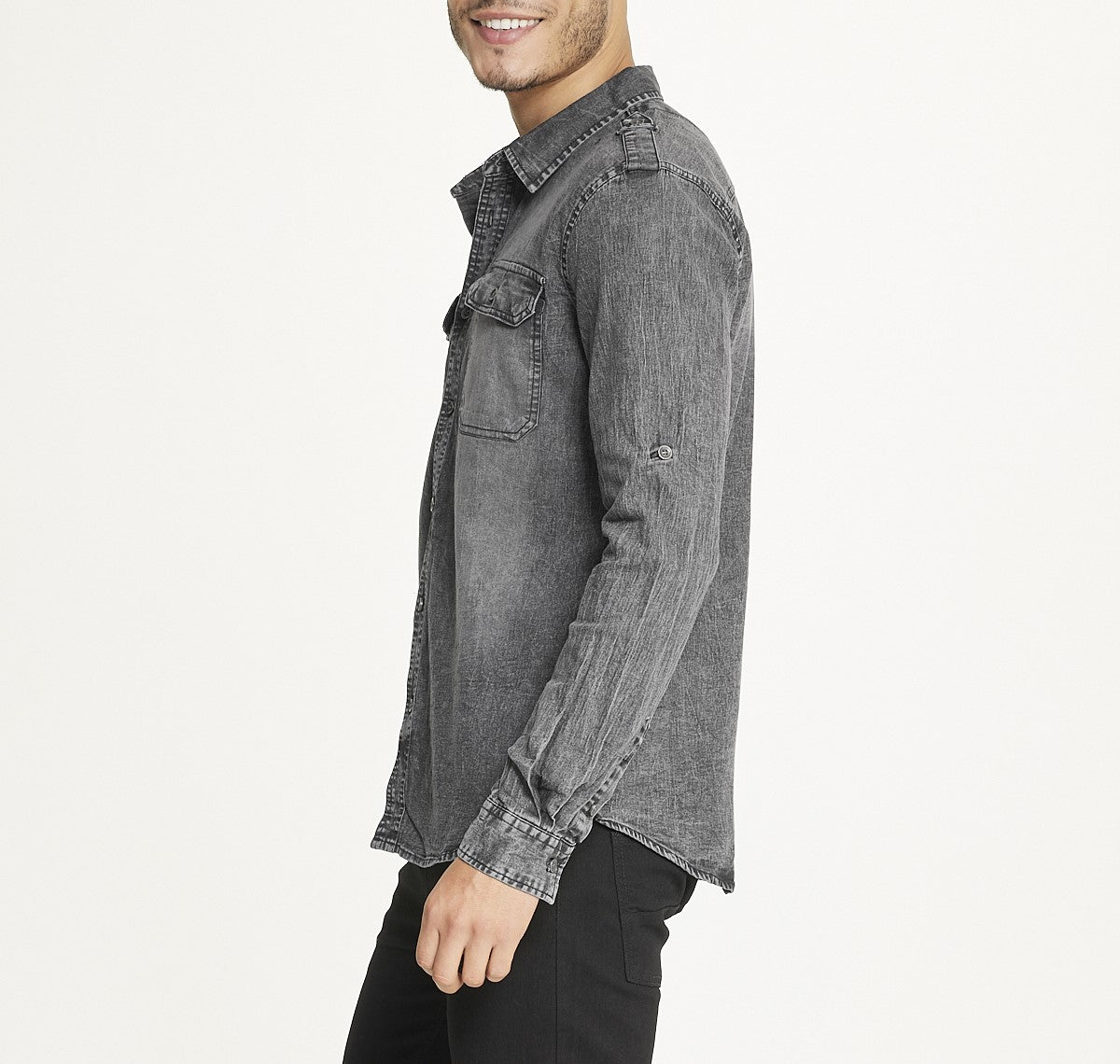  Brooklyn Laundry Men's Brooklyn Laundry Long Sleeve Stretch Denim Shirt - Black Wash - Bonton