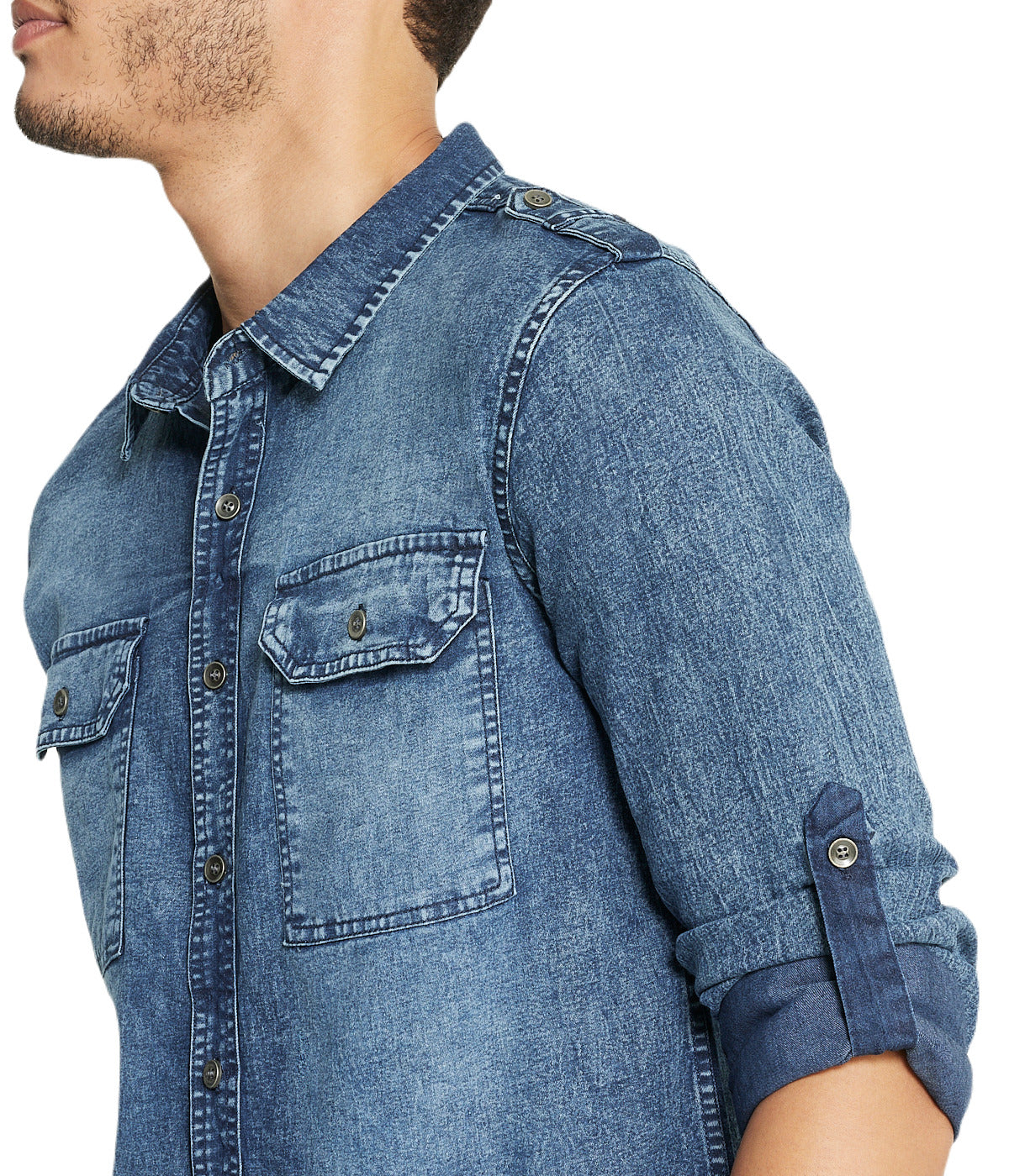  Brooklyn Laundry Men's Brooklyn Laundry Long Sleeve Stretch Denim Shirt 3 - Blue Cloud - Bonton