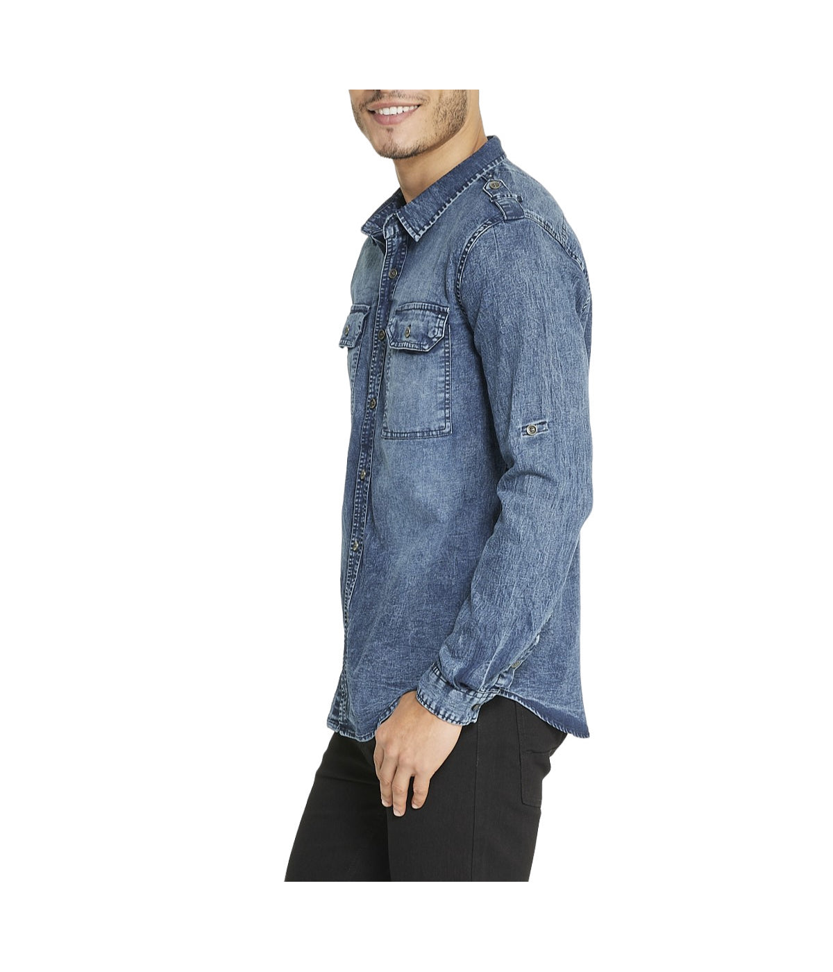  Brooklyn Laundry Men's Brooklyn Laundry Long Sleeve Stretch Denim Shirt 3 - Blue Cloud - Bonton