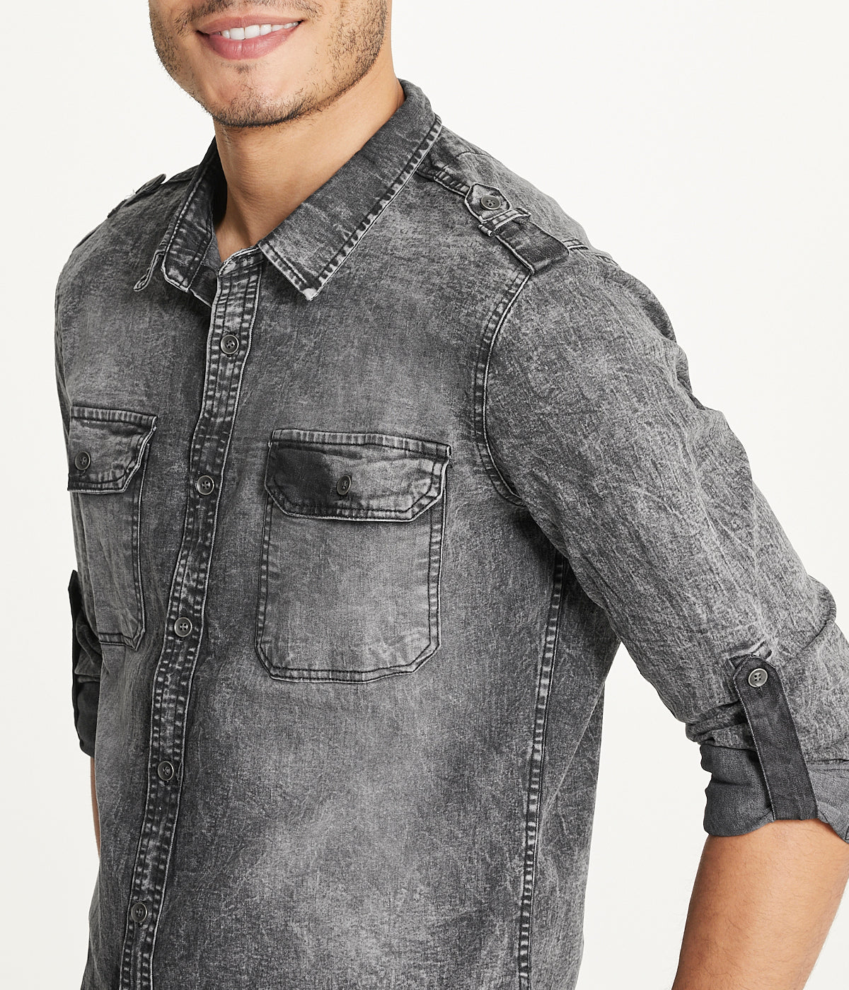  Brooklyn Laundry Men's Brooklyn Laundry Long Sleeve Stretch Denim Shirt 4 - Grey Acid - Bonton