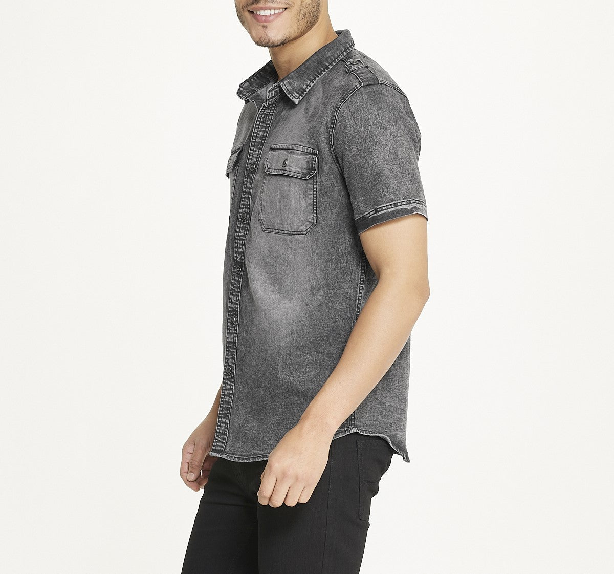  Brooklyn Laundry Brooklyn Laundry Men's Short Sleeve Stretch Denim Shirt - Black Wash - Bonton