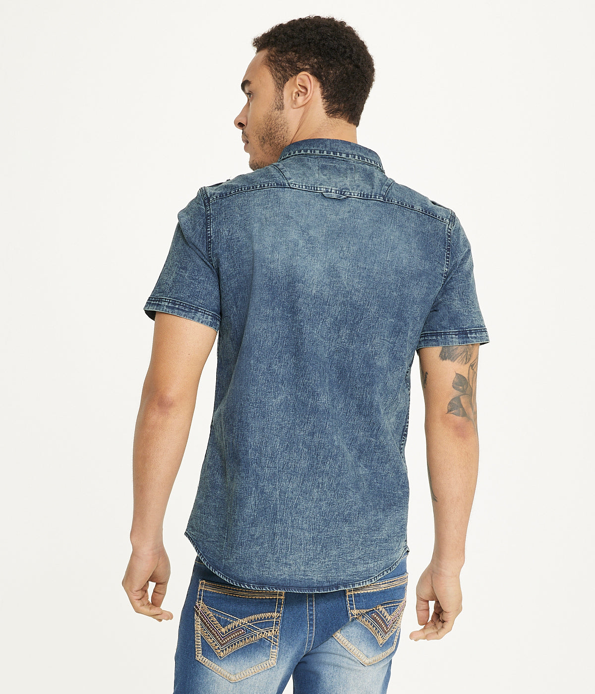  Brooklyn Laundry Brooklyn Laundry Men's Short Sleeve Stretch Denim Shirt 2 - Vintage Cloud - Bonton