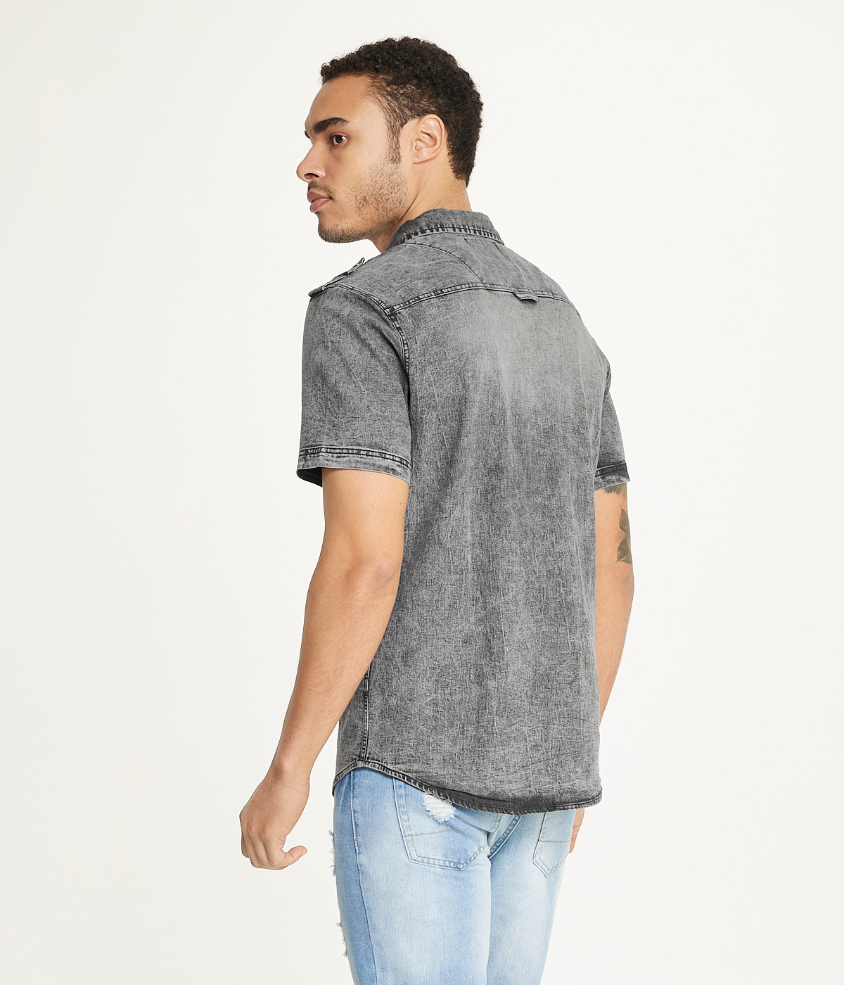  Brooklyn Laundry Brooklyn Laundry Men's Short Sleeve Stretch Denim Shirt 3 - Grey Acid - Bonton