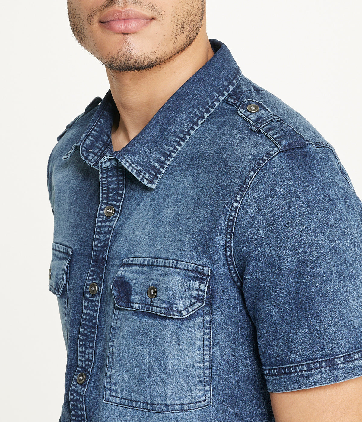  Brooklyn Laundry Brooklyn Laundry Men's Short Sleeve Stretch Denim Shirt 4 - Blue Cloud - Bonton