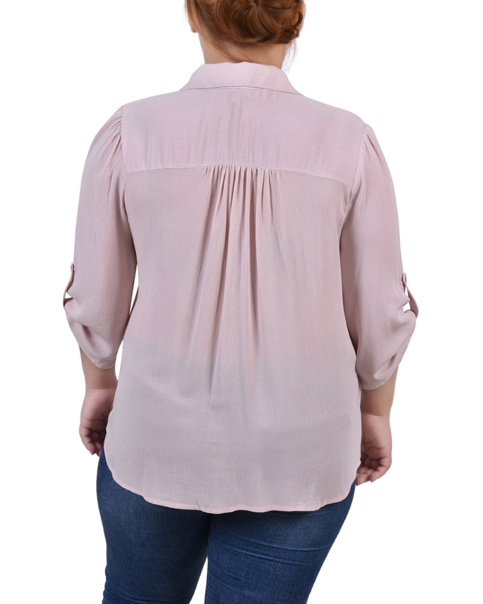  NY Collection Plus Size 3/4 Sleeve Crepon Blouse - Blush - Bonton