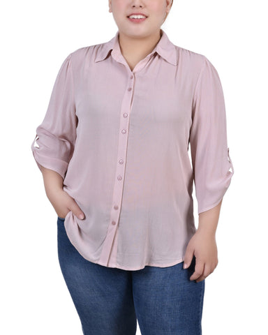 Plus Size 3/4 Sleeve Crepon Blouse