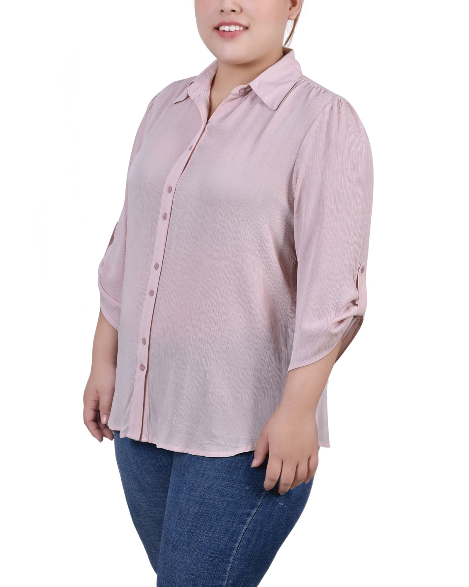 NY Collection Plus Size 3/4 Sleeve Crepon Blouse - Blush - Bonton