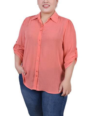 Plus Size 3/4 Sleeve Crepon Blouse