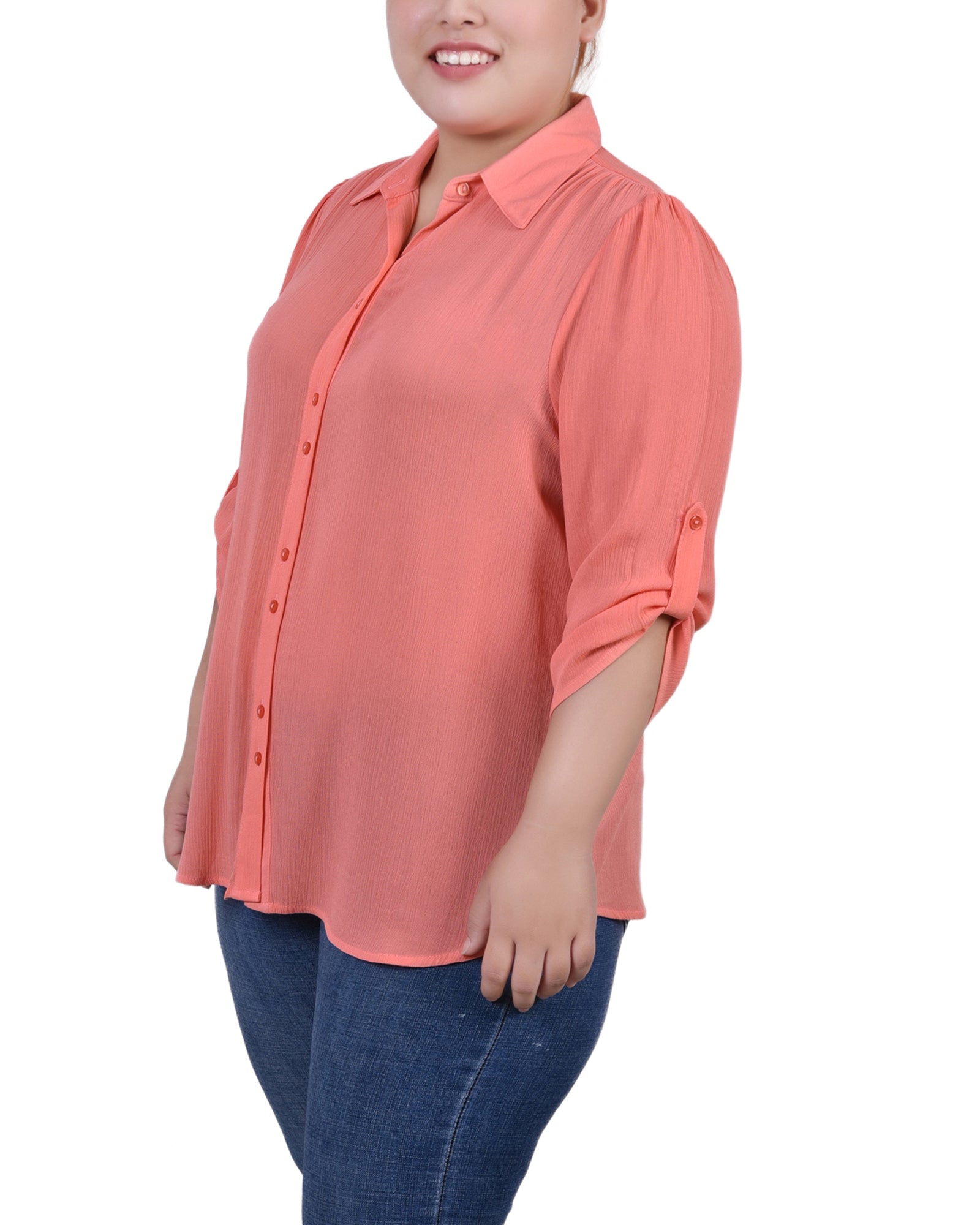  NY Collection Plus Size 3/4 Sleeve Crepon Blouse - Blush - Bonton