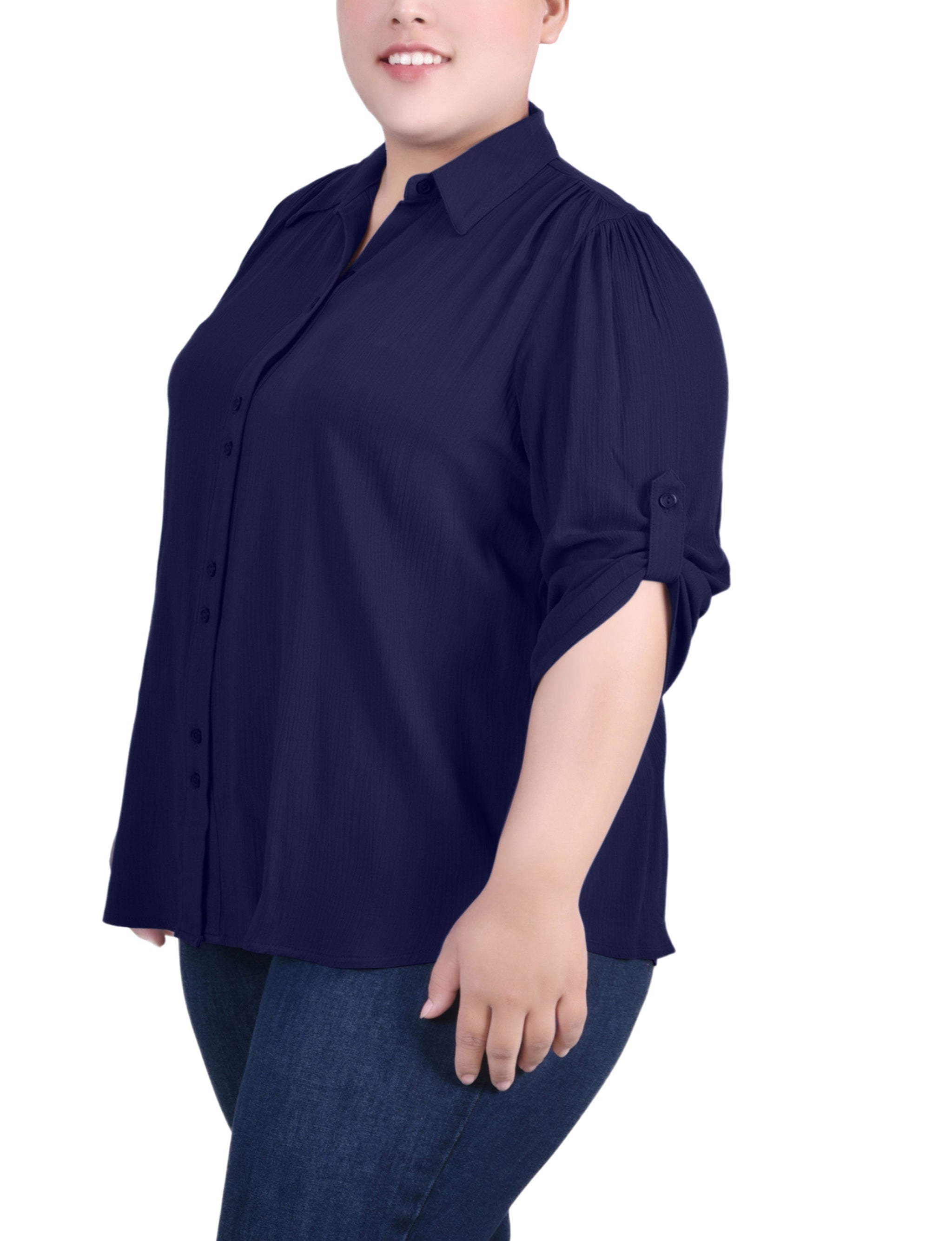  NY Collection Plus Size 3/4 Sleeve Crepon Blouse - Blush - Bonton