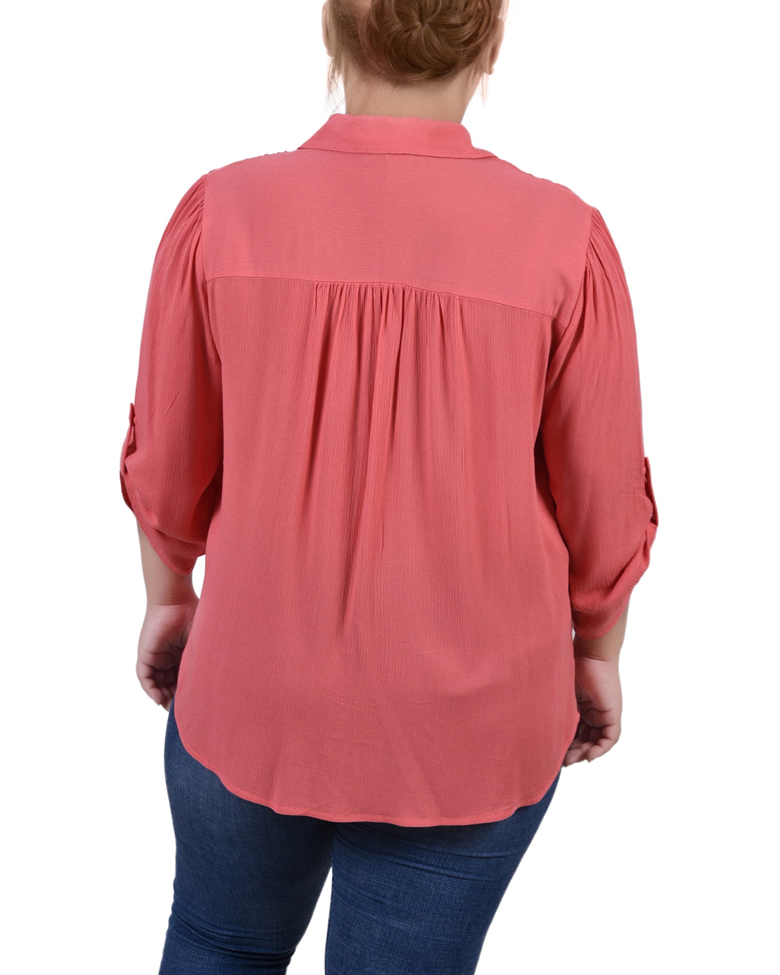  NY Collection Plus Size 3/4 Sleeve Crepon Blouse - Blush - Bonton
