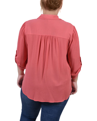 Plus Size 3/4 Sleeve Crepon Blouse