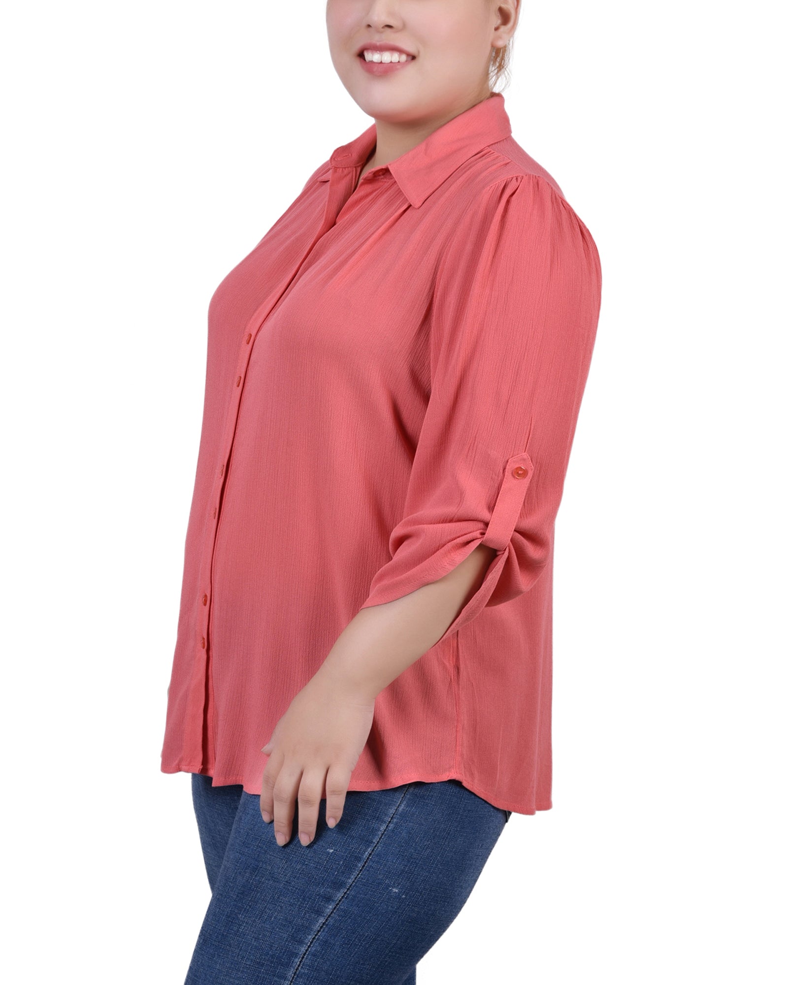  NY Collection Plus Size 3/4 Sleeve Crepon Blouse - Blush - Bonton