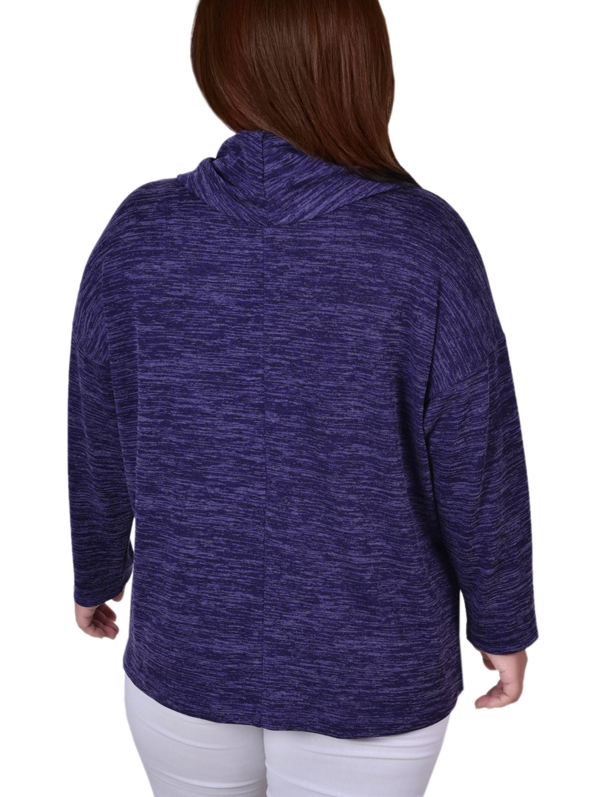  NY Collection Plus Size Long Sleeve Cowl Neck Top With Button Detail - Burgundy - Bonton