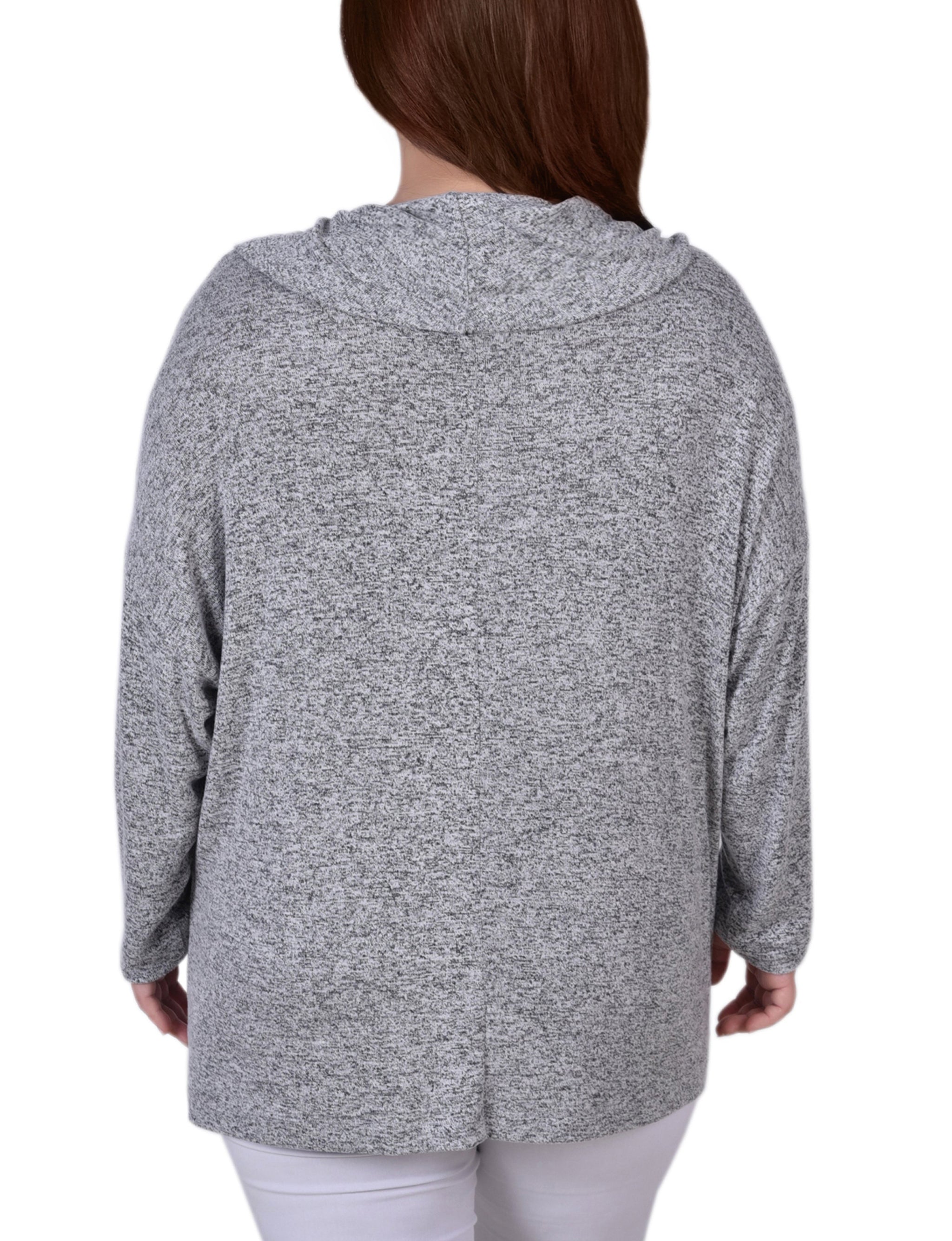 NY Collection Plus Size Long Sleeve Cowl Neck Top With Button Detail - Burgundy - Bonton