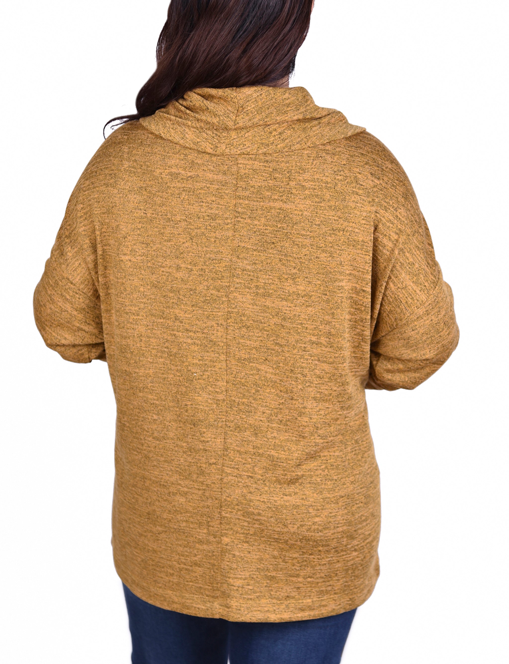  NY Collection Plus Size Long Sleeve Cowl Neck Top With Button Detail - Burgundy - Bonton
