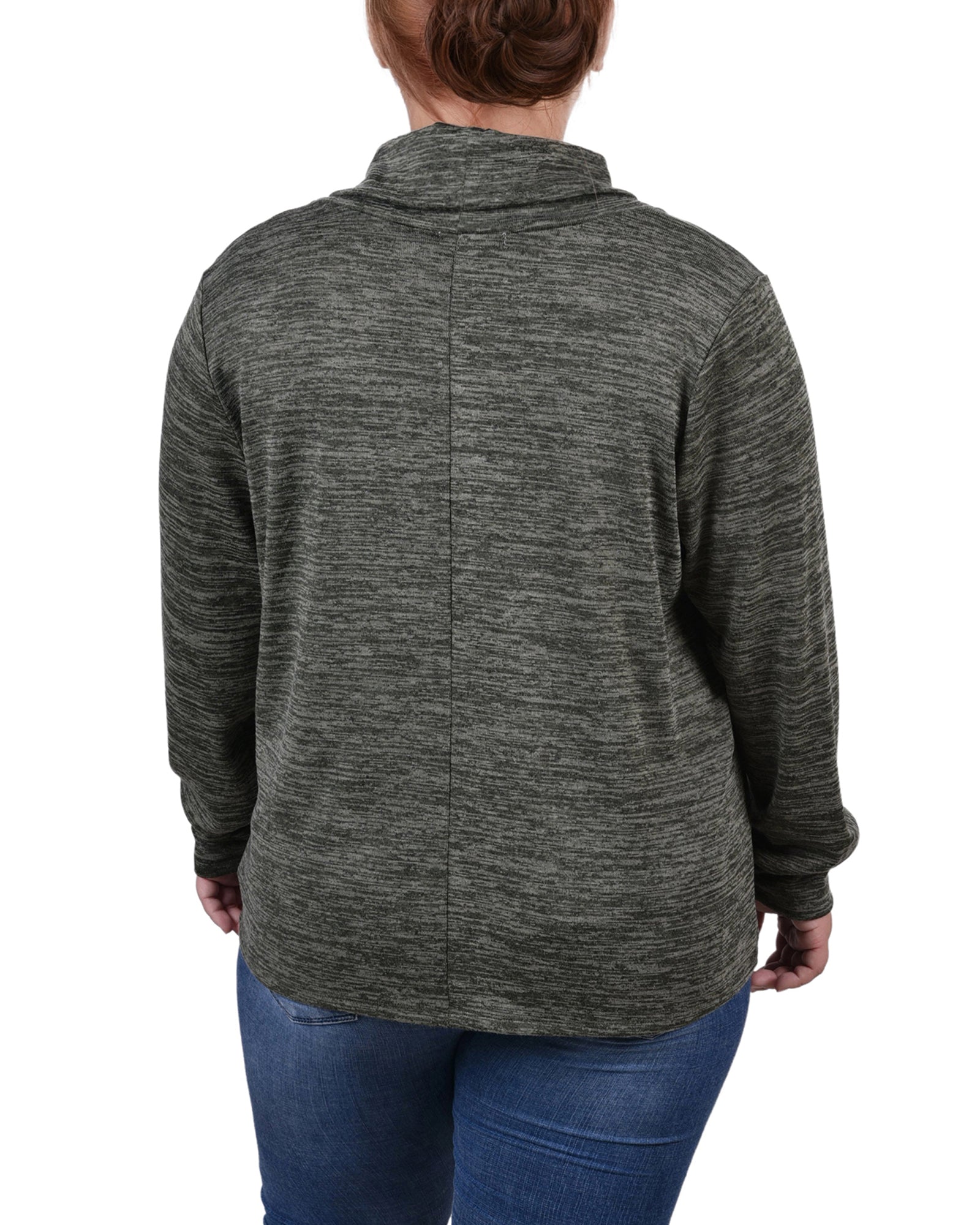  NY Collection Plus Size Long Sleeve Overlapping Cowl Neck Top - Maroon - Bonton