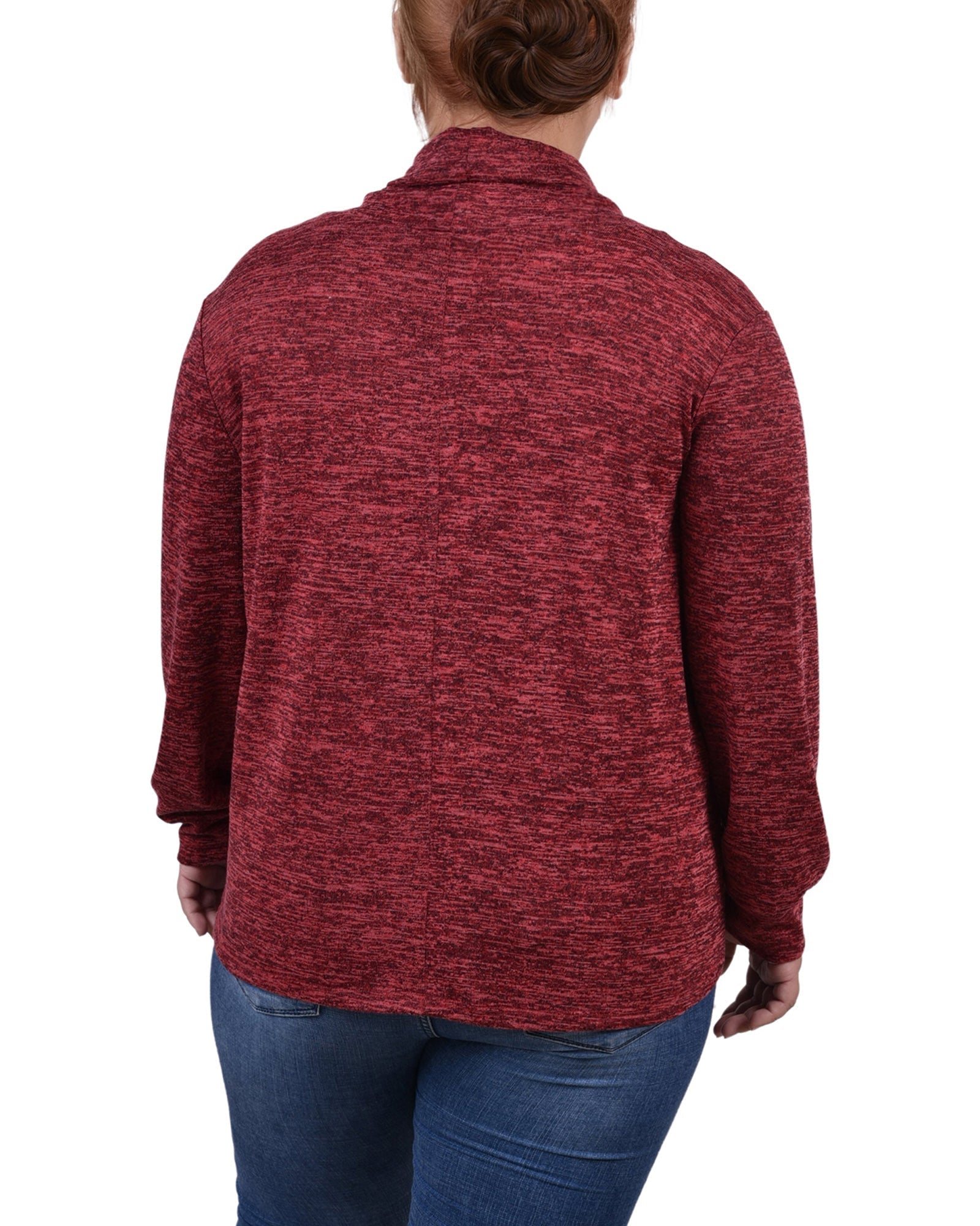  NY Collection Plus Size Long Sleeve Overlapping Cowl Neck Top - Maroon - Bonton