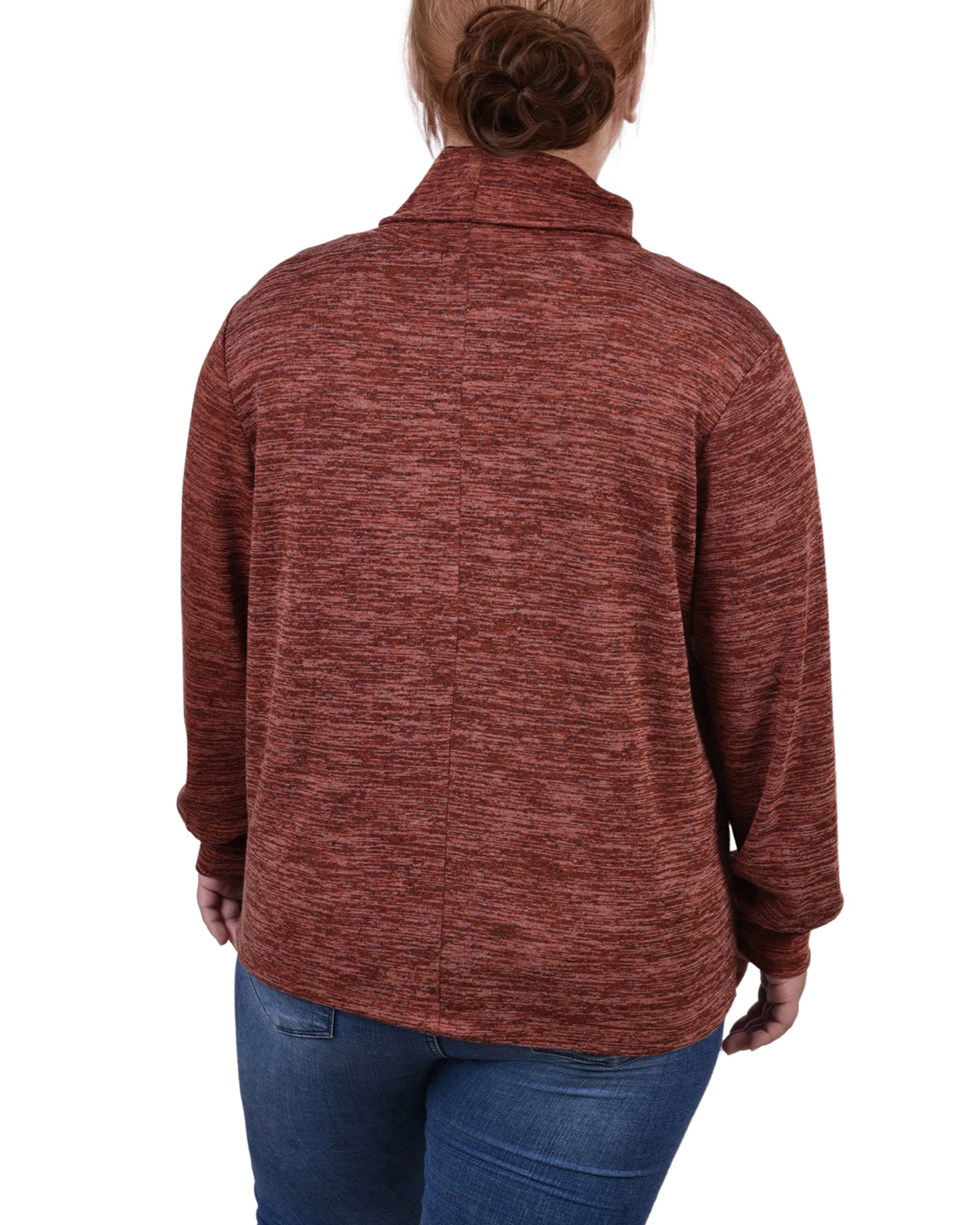  NY Collection Plus Size Long Sleeve Overlapping Cowl Neck Top - Maroon - Bonton