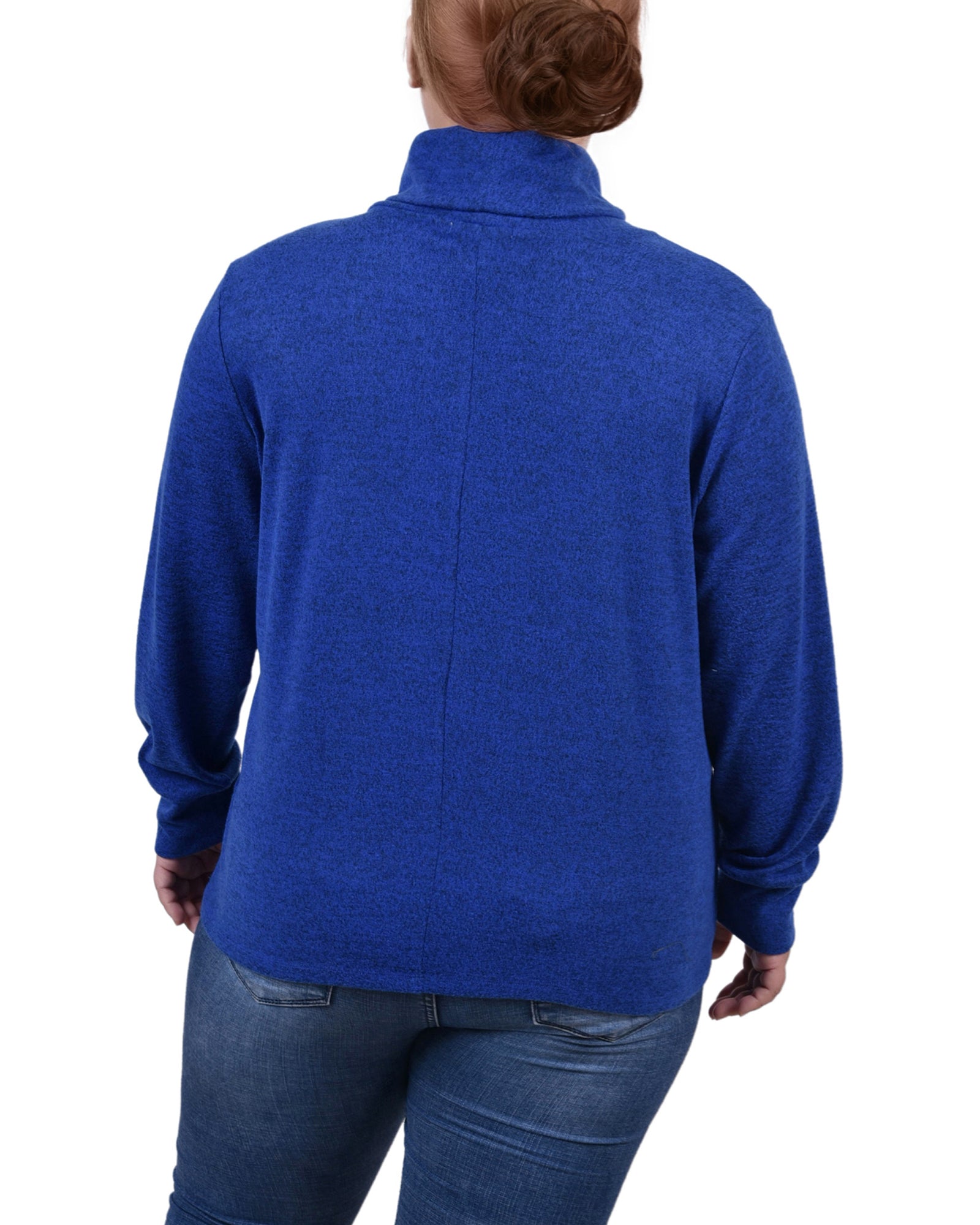  NY Collection Plus Size Long Sleeve Overlapping Cowl Neck Top - Maroon - Bonton
