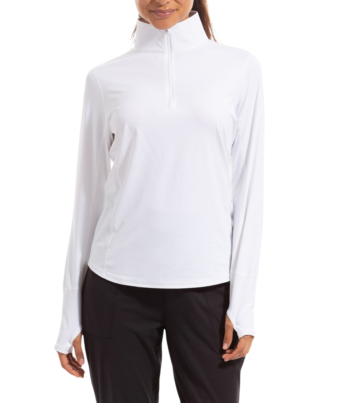  BloqUV BloqUV Women's UPF 50+ Sun Protection Relaxed Mock Neck Quarter Zip Top - White - Bonton