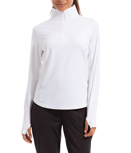 BloqUV Women's UPF 50+ Sun Protection Relaxed Mock Neck Quarter Zip Top-2X-White-1