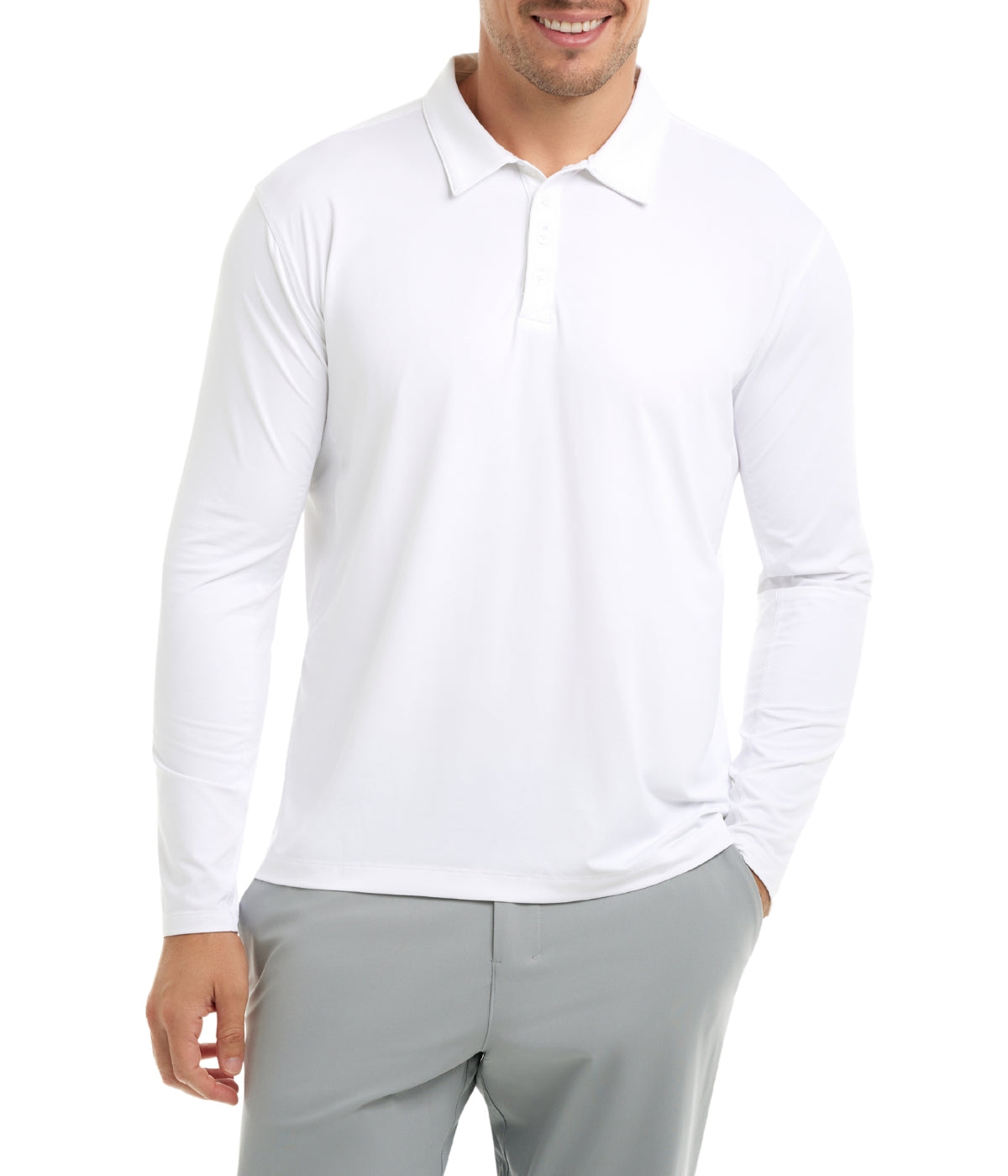  BloqUV BloqUV Men's UPF 50+ Sun Protection Collared Long Sleeve Polo - White - Bonton