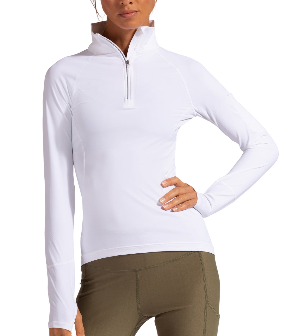  BloqUV BloqUV Women's UPF 50+ Sun Protection Mock Neck Quarter Zip Top - White - Bonton