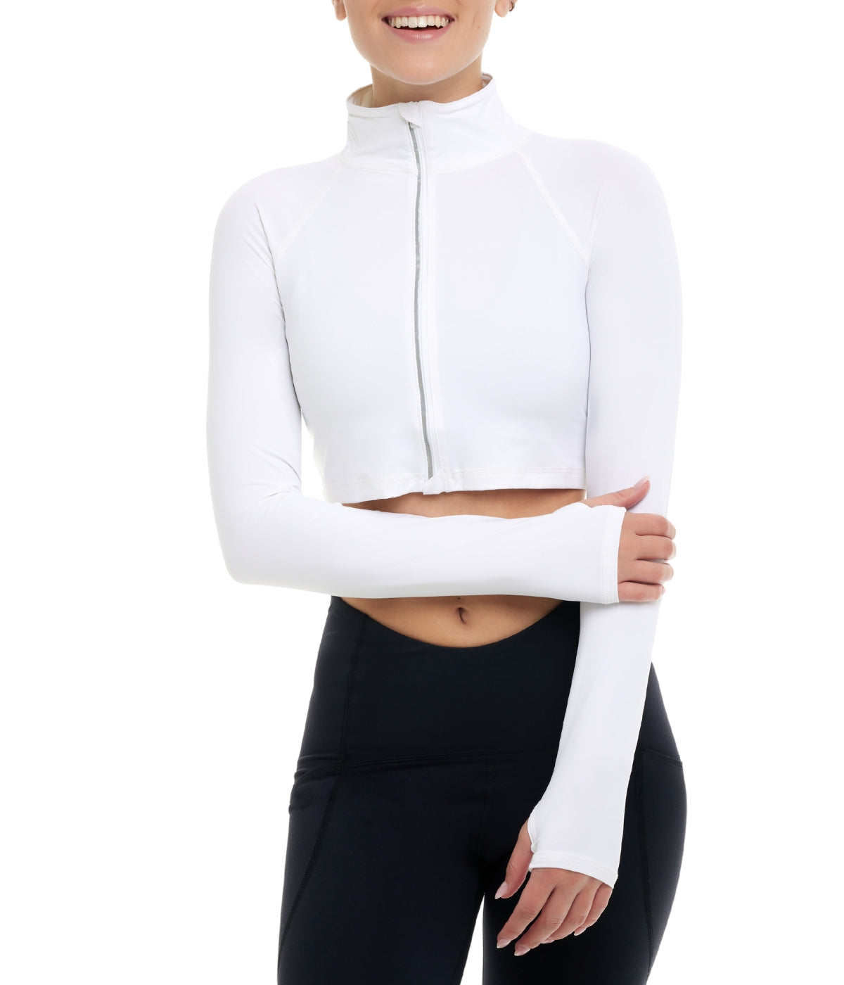  BloqUV BloqUV Women's UPF 50+ Sun Protection Full Zip Crop Top - White - Bonton