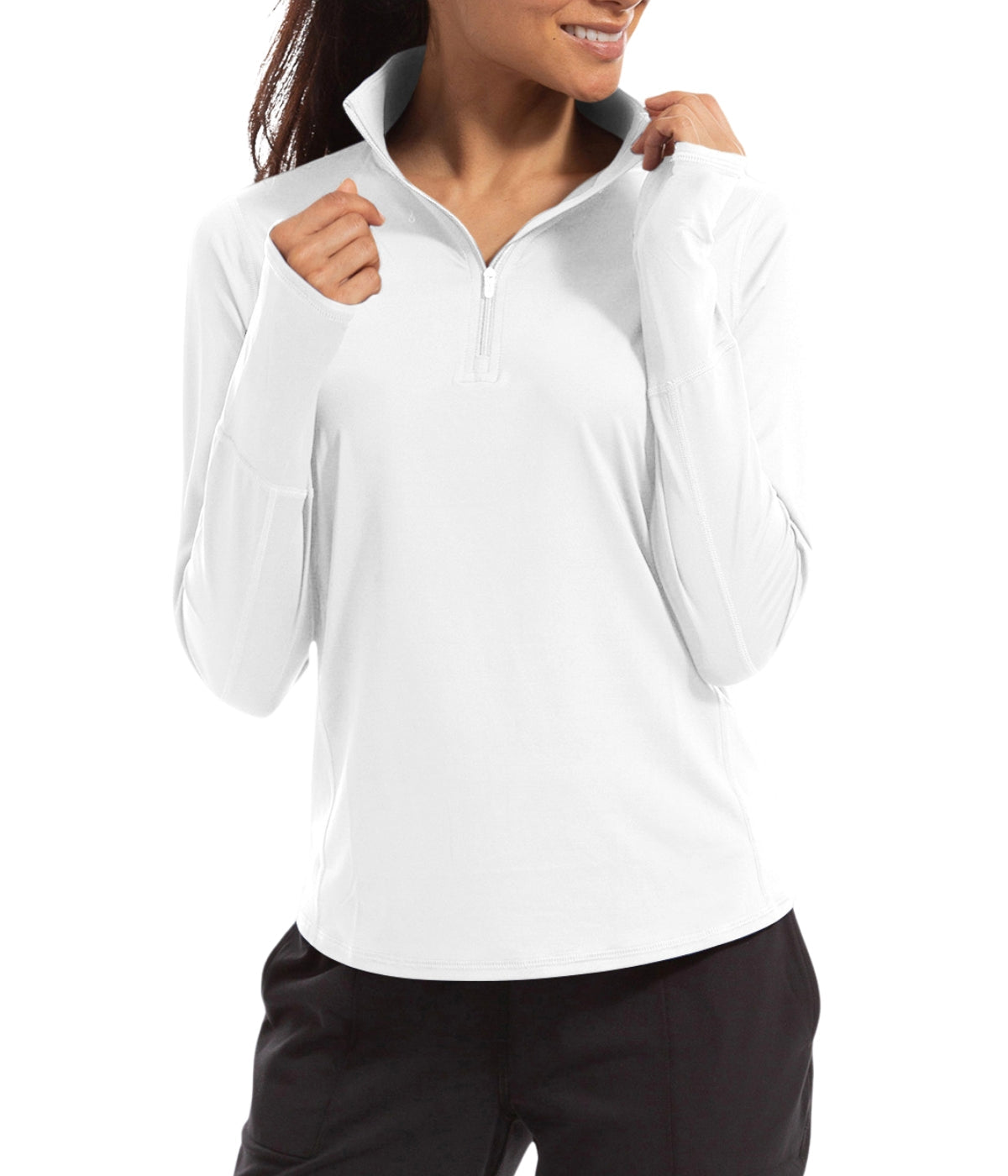  BloqUV BloqUV Women's UPF 50+ Sun Protection Relaxed Mock Neck Quarter Zip Top - White - Bonton