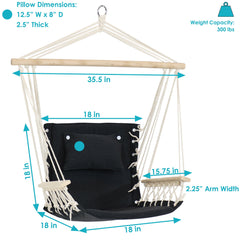 Hanging Polycotton Hammock Chair with Armrests and Hardwood Spreader Bar - 300 lb Weight Capacity