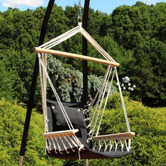 Hanging Polycotton Hammock Chair with Armrests and Hardwood Spreader Bar - 300 lb Weight Capacity