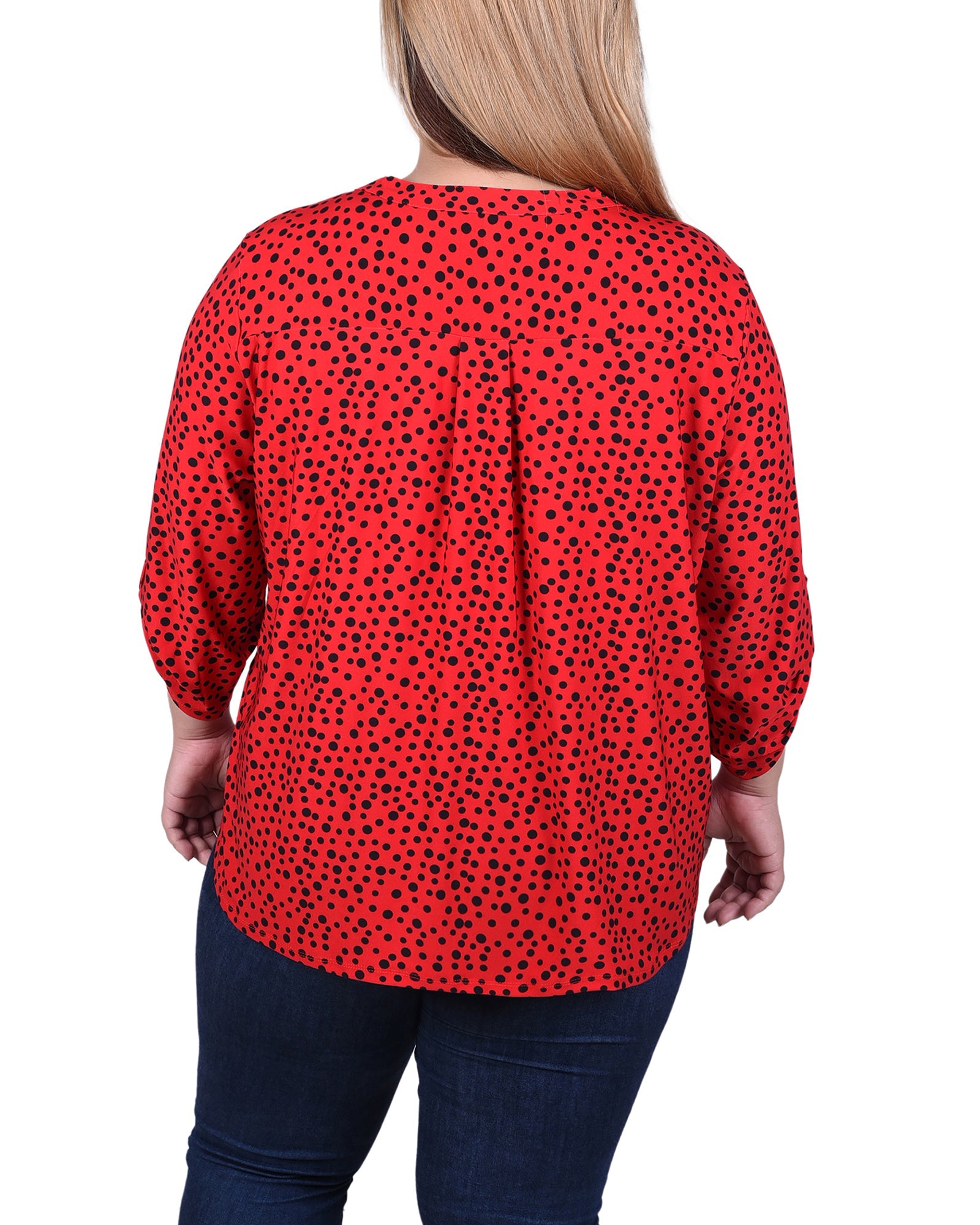  NY Collection Long Tab-Sleeve Top With Pockets - Blk Wht Diagonal Stripe Dot - Bonton
