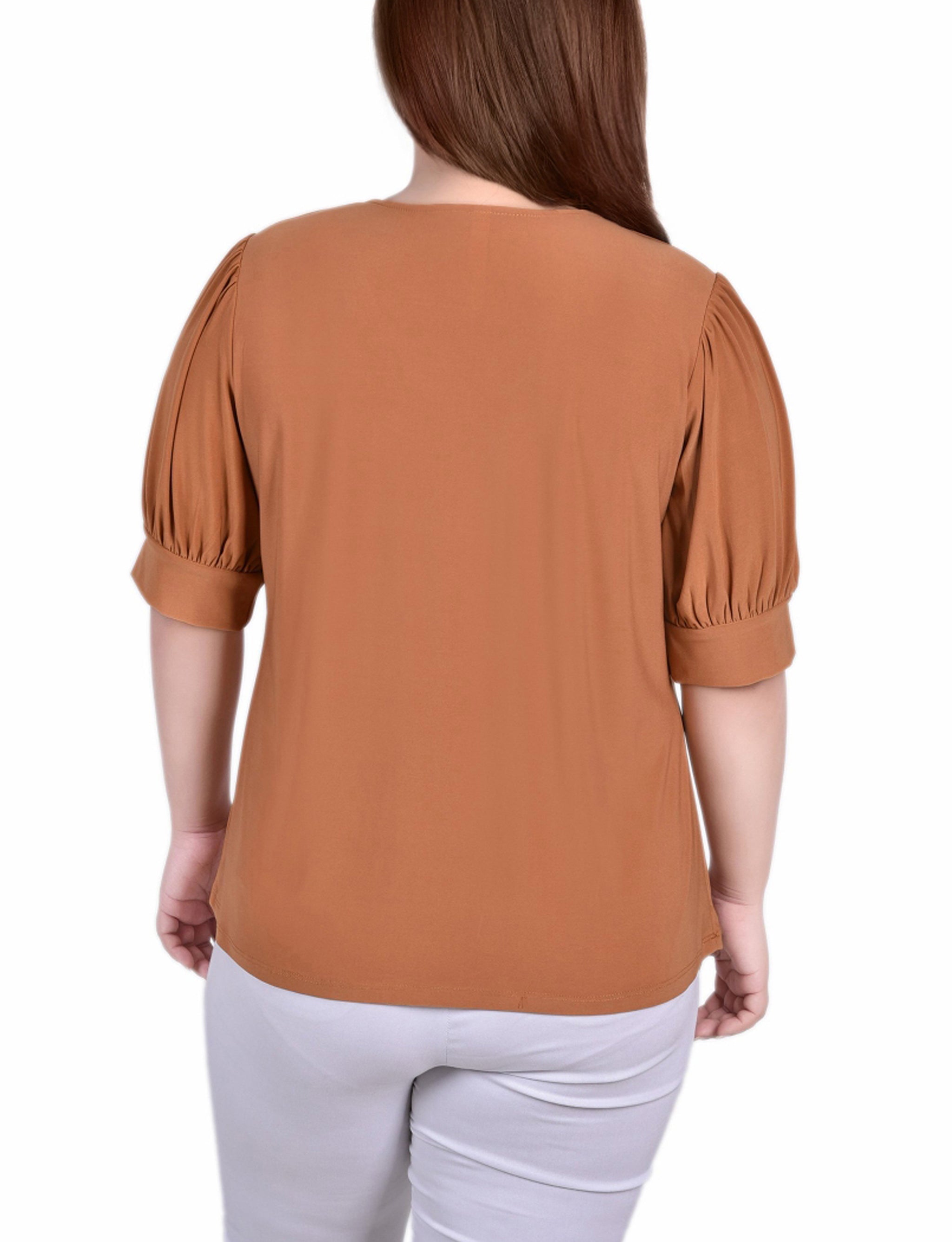  NY Collection Plus Size Short Sleeve Balloon Sleeve Top With Hardware - Black - Bonton