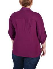 Plus Size 3/4 Roll Tab Rouched-Front Top