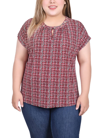 Plus Size Extended Sleeve Top With Grommets