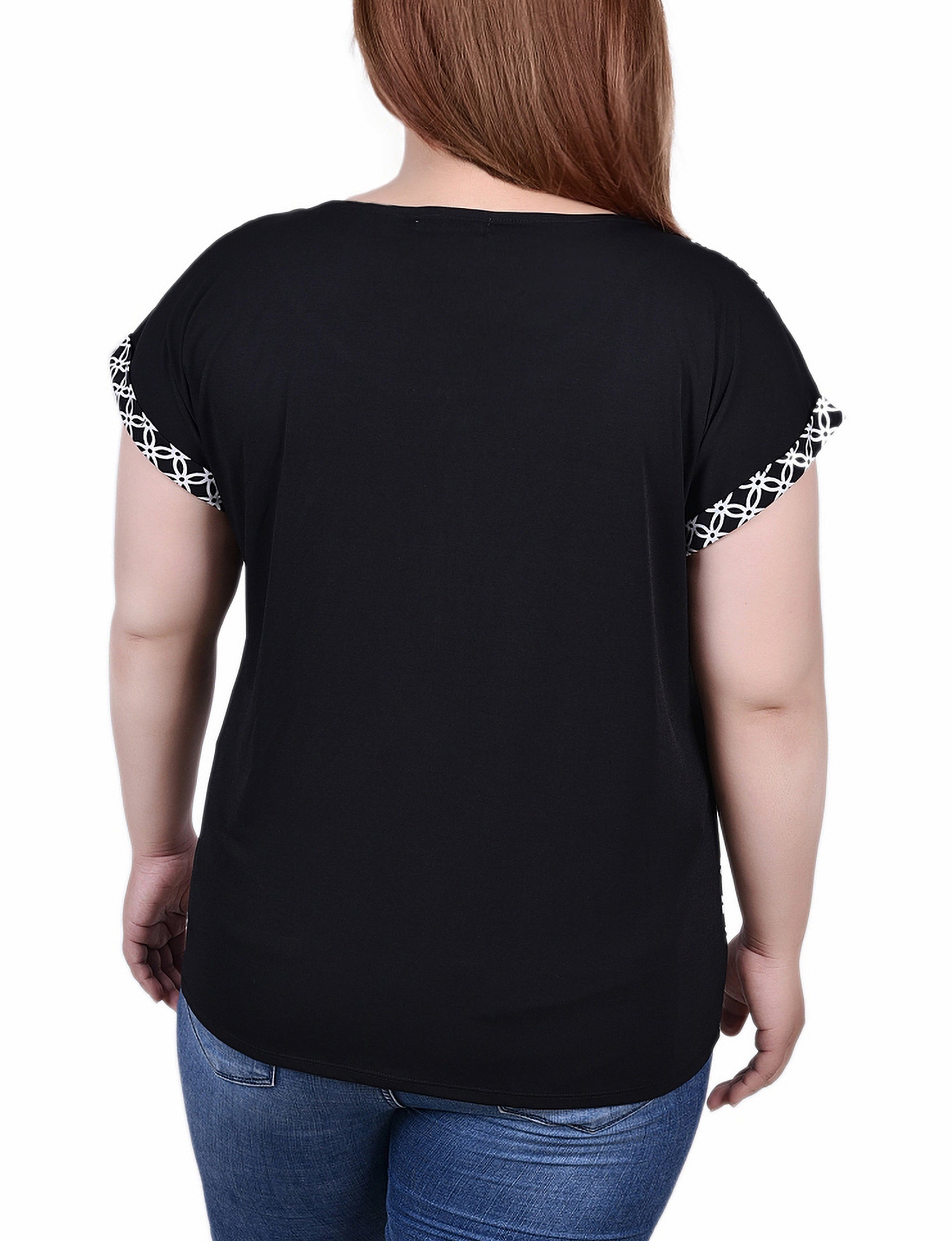 NY Collection Plus Size Short Sleeve 1/2 Zip Knit Top - Mellow Rose/Ivory - Bonton