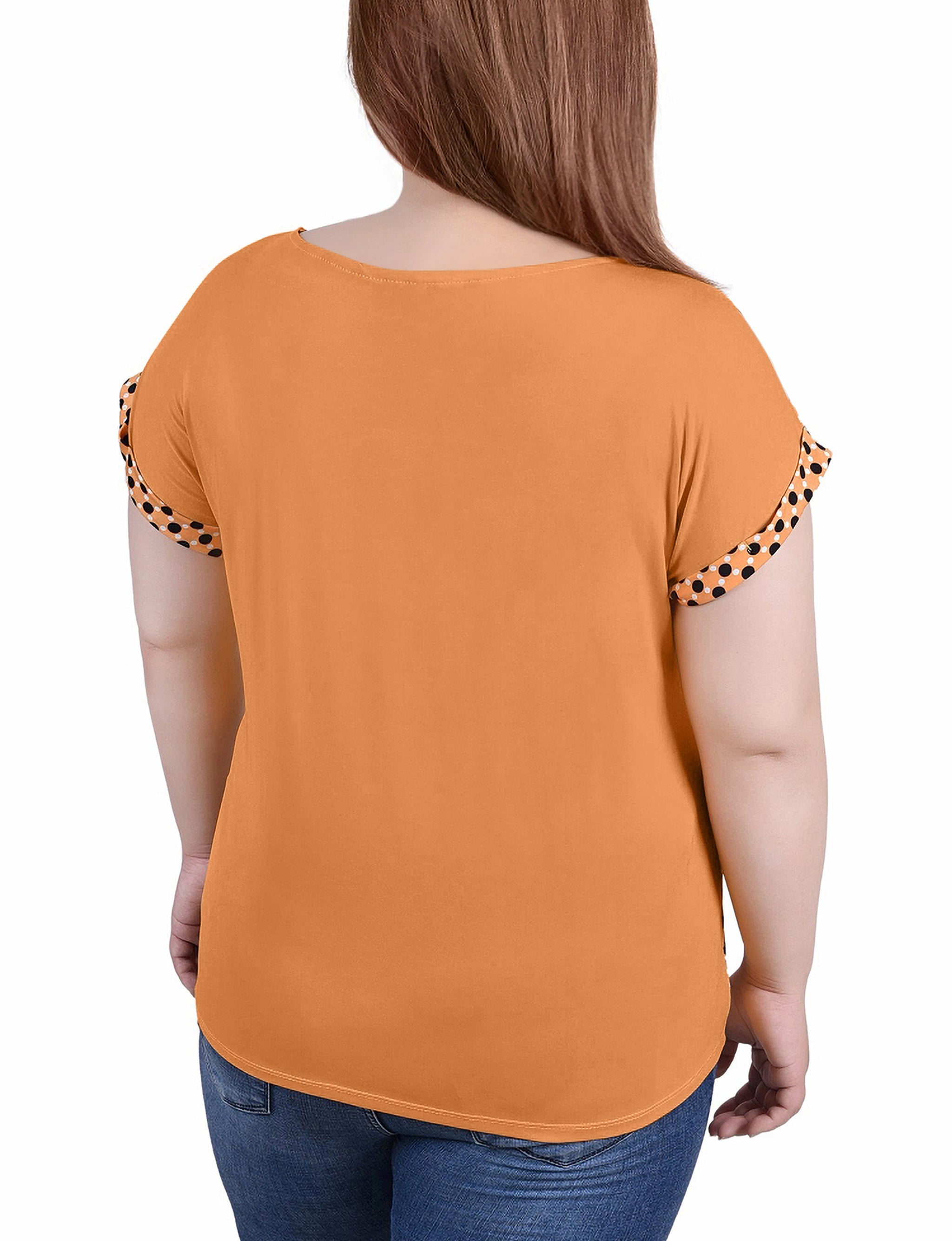  NY Collection Plus Size Short Sleeve 1/2 Zip Knit Top - Mellow Rose/Ivory - Bonton