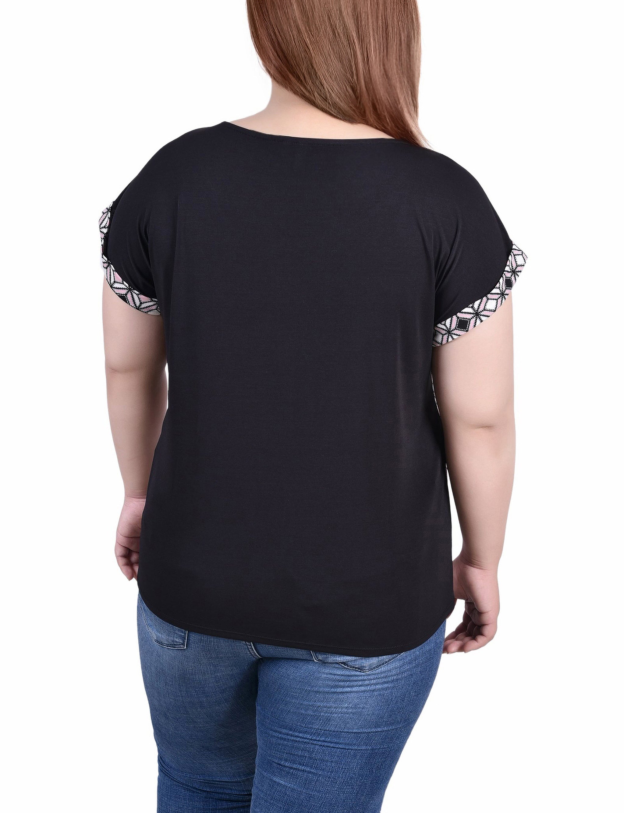  NY Collection Plus Size Short Sleeve 1/2 Zip Knit Top - Mellow Rose/Ivory - Bonton