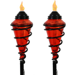 Adjustable Height Glass and Metal Swirl Patio and Lawn Torch Set