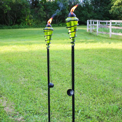 Adjustable Height Glass and Metal Swirl Patio and Lawn Torch Set Pack of 2