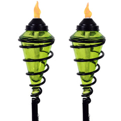 Adjustable Height Glass and Metal Swirl Patio and Lawn Torch Set