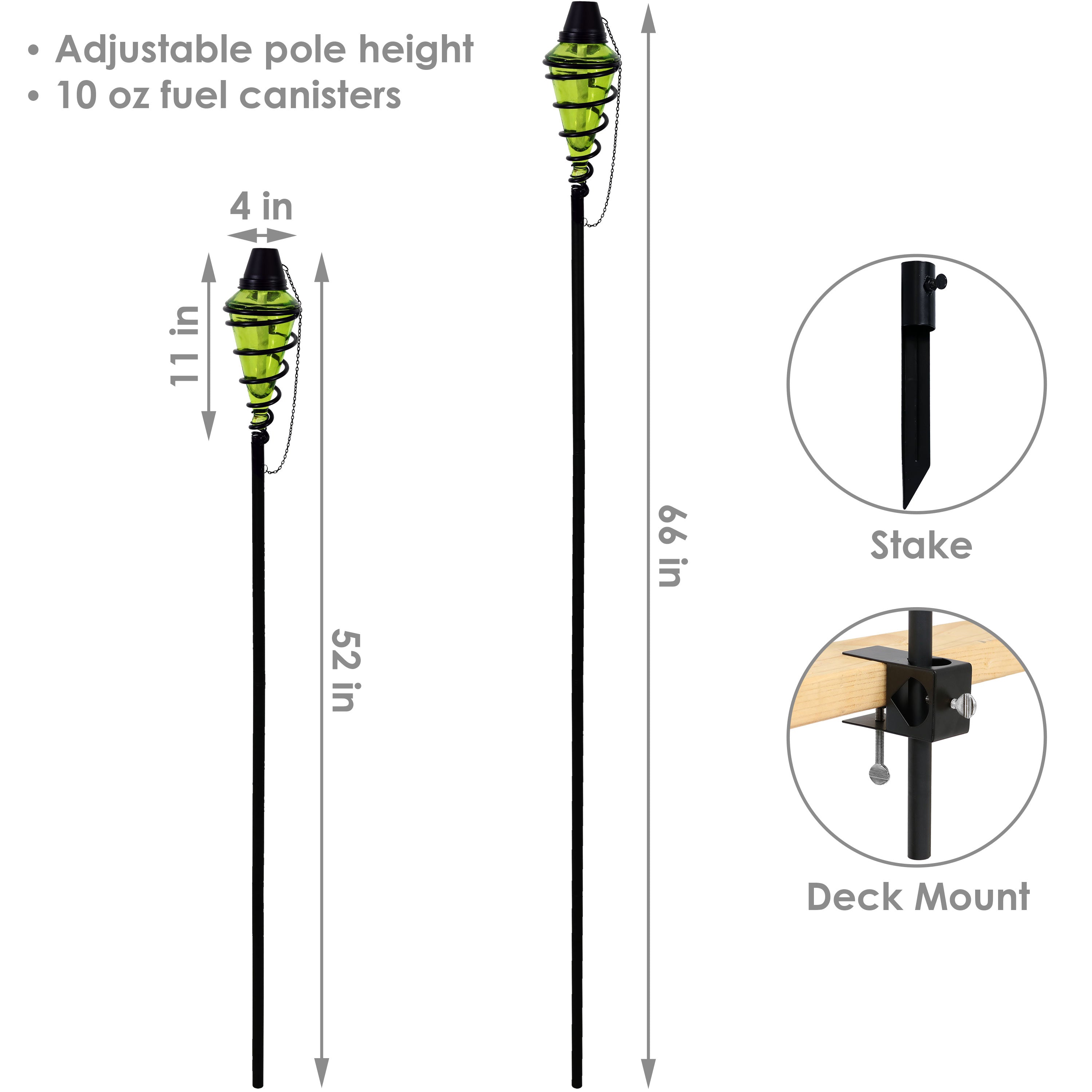  Sunnydaze Decor Adjustable Height Glass and Metal Swirl Patio and Lawn Torch Set - Green - Bonton