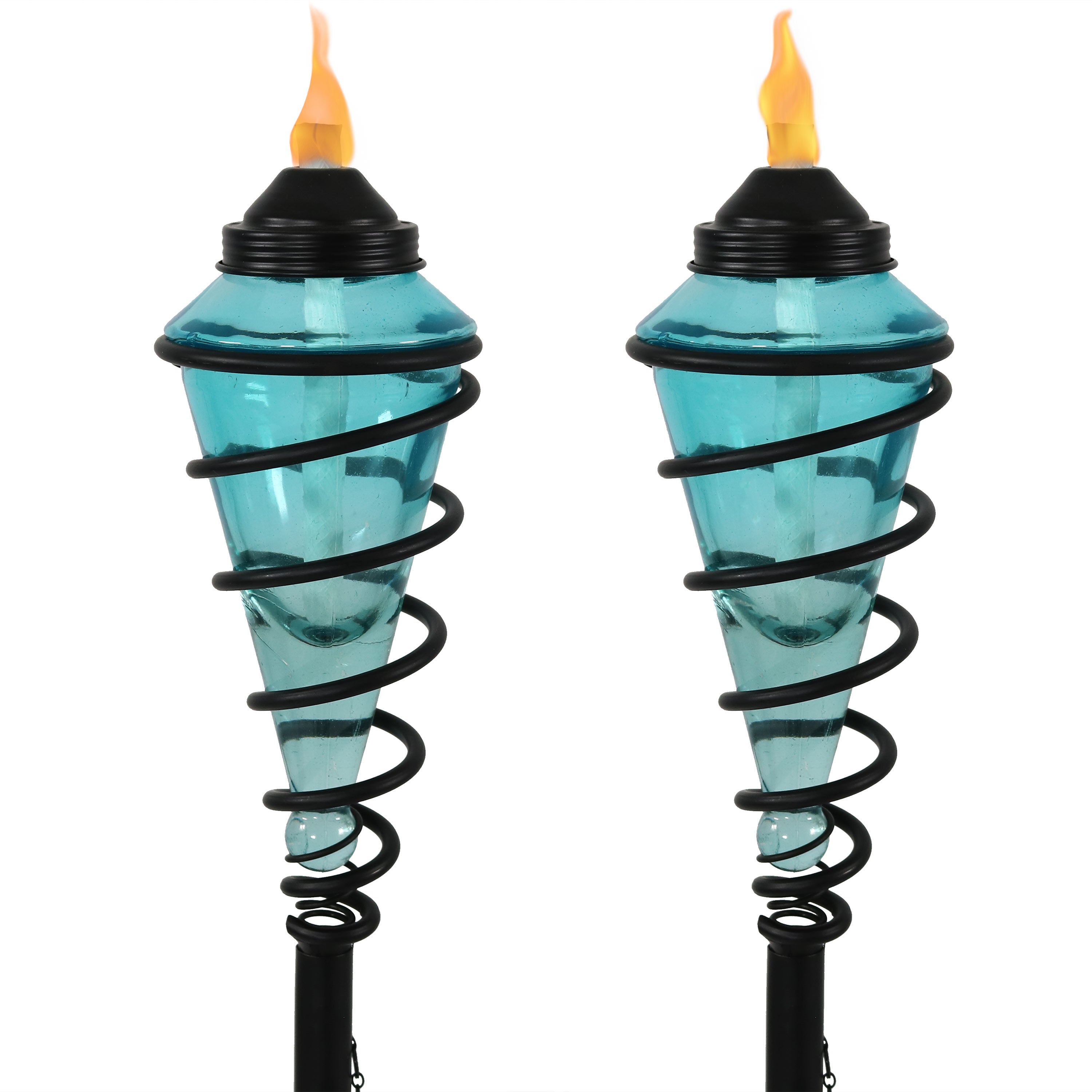  Sunnydaze Decor Adjustable Height Glass and Metal Swirl Patio and Lawn Torch Set - Blue - Bonton