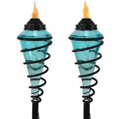 Adjustable Height Glass and Metal Swirl Patio and Lawn Torch Set