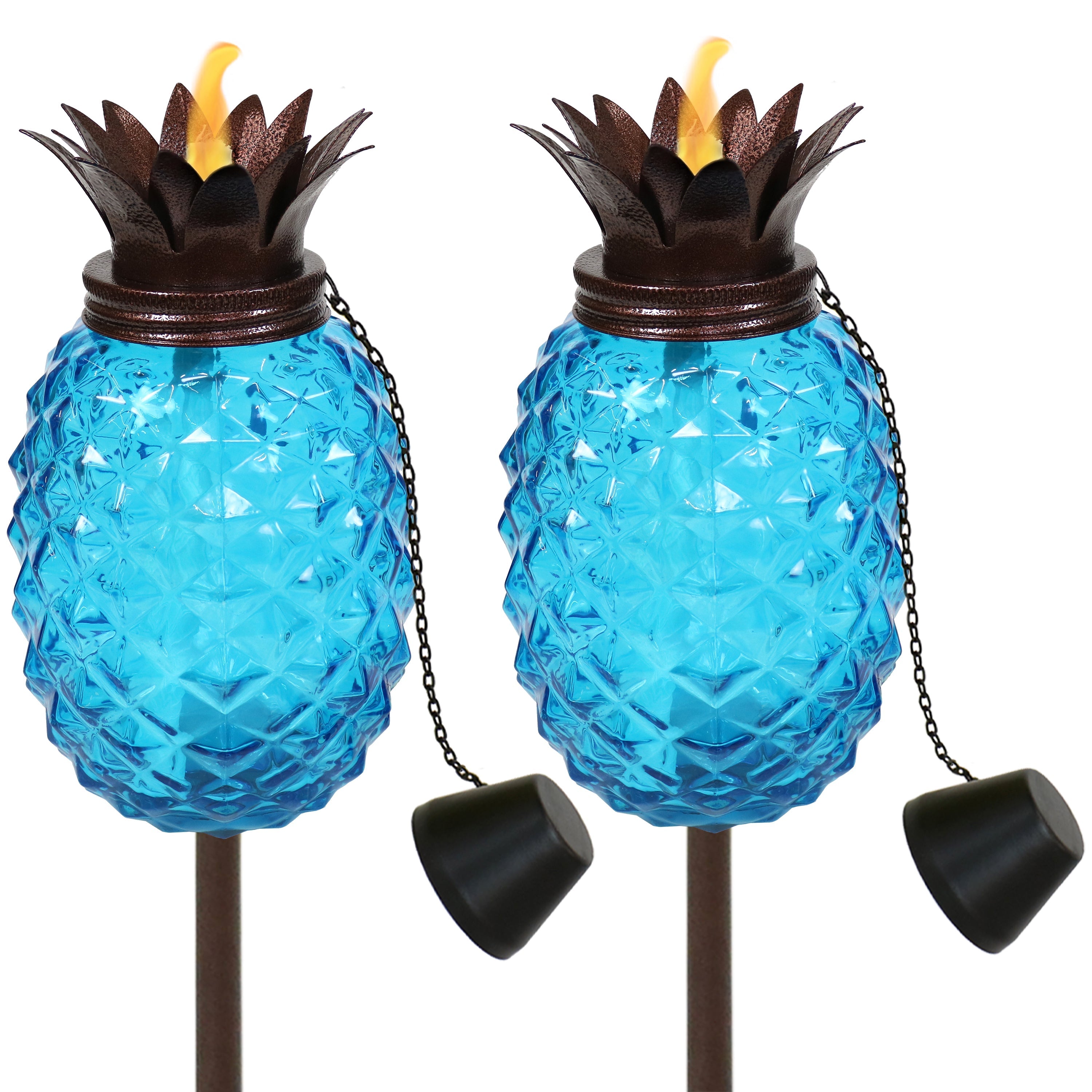  Sunnydaze Decor Adjustable Height 3-in-1 Glass Tropical Pineapple Torches with Connected Snuffs and Metal Poles - 2 Pack - Yellow - Bonton