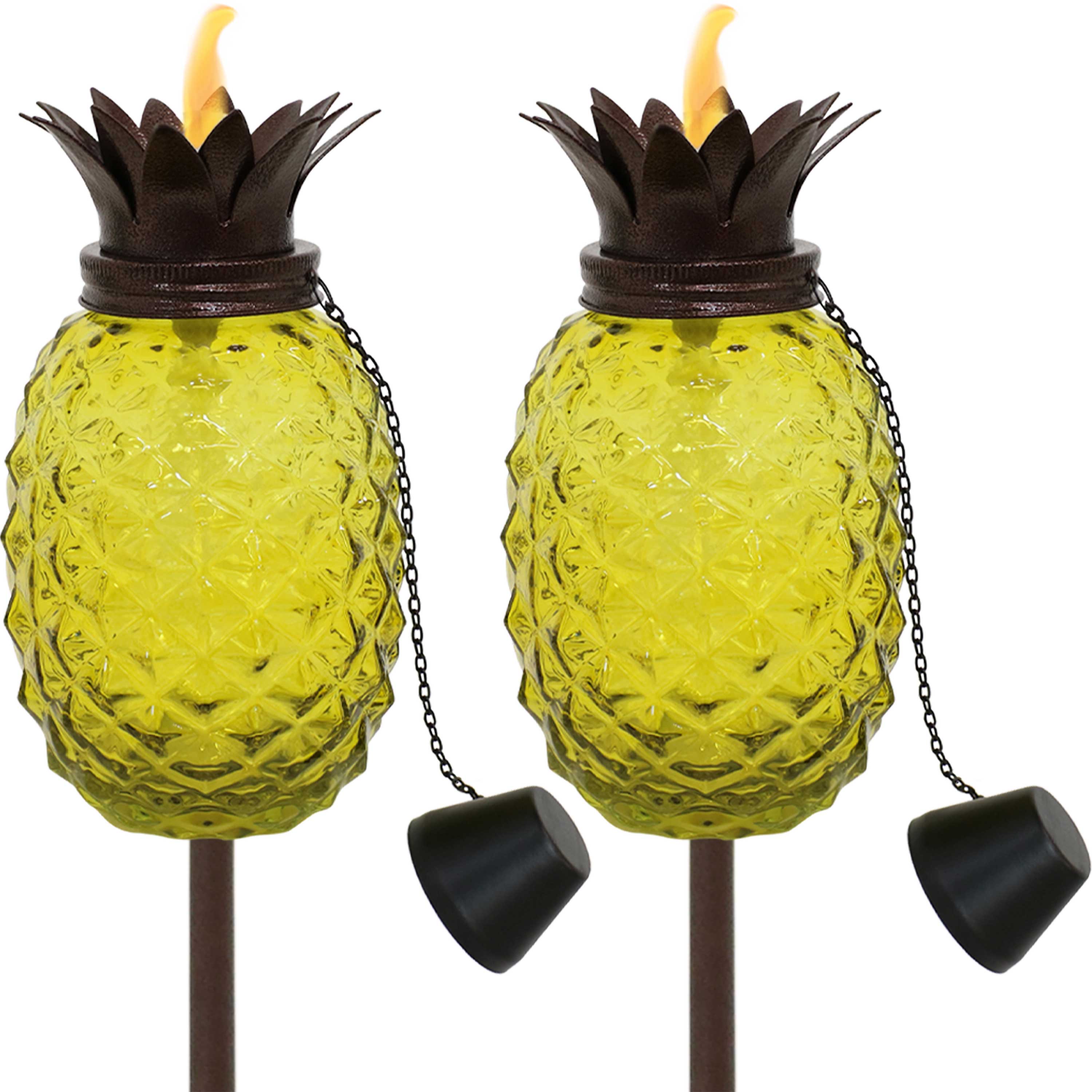  Sunnydaze Decor Adjustable Height 3-in-1 Glass Tropical Pineapple Torches with Connected Snuffs and Metal Poles - 2 Pack - Blue - Bonton